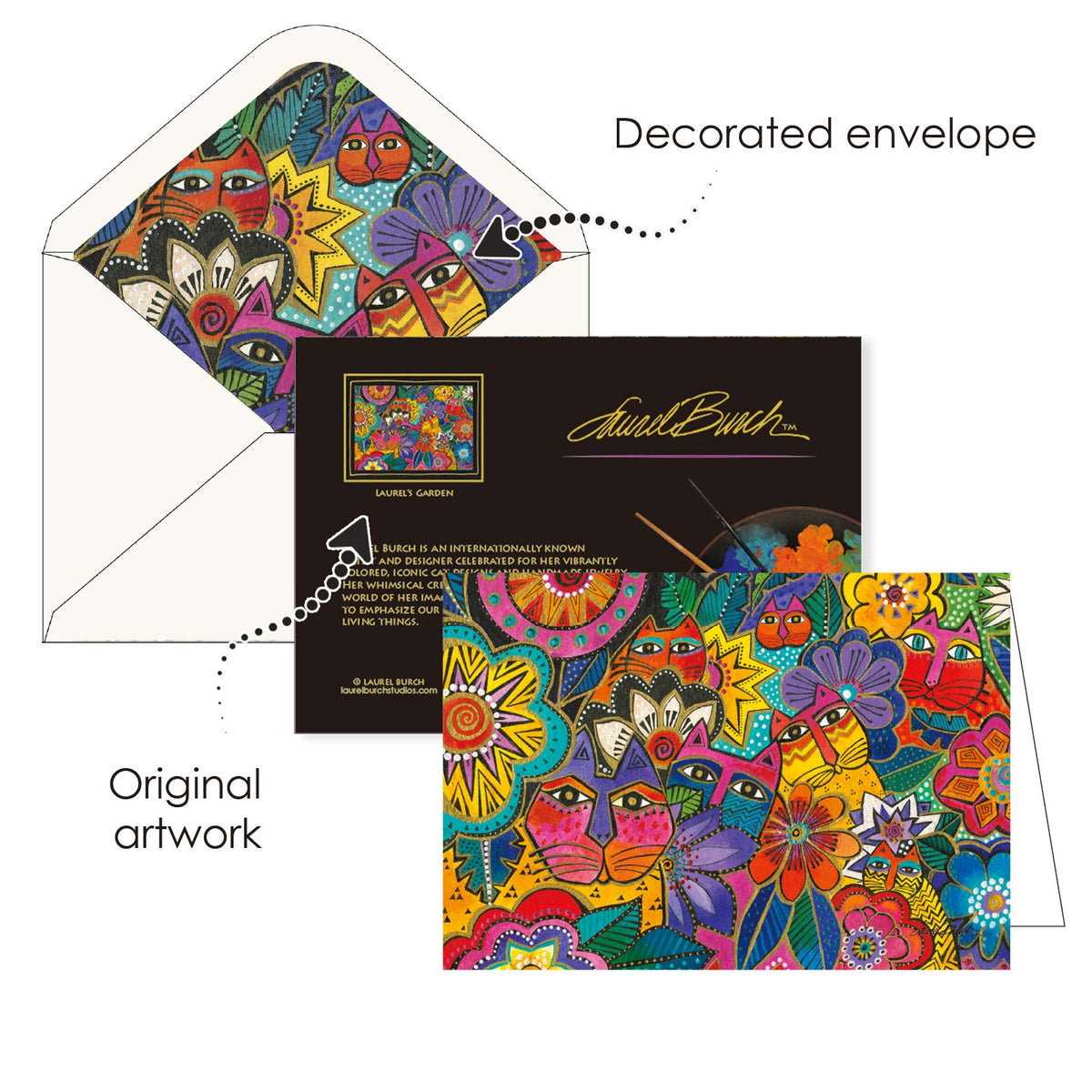 Note Cards - Laurel Burch Cats - Box of 16 Cards & Envelopes