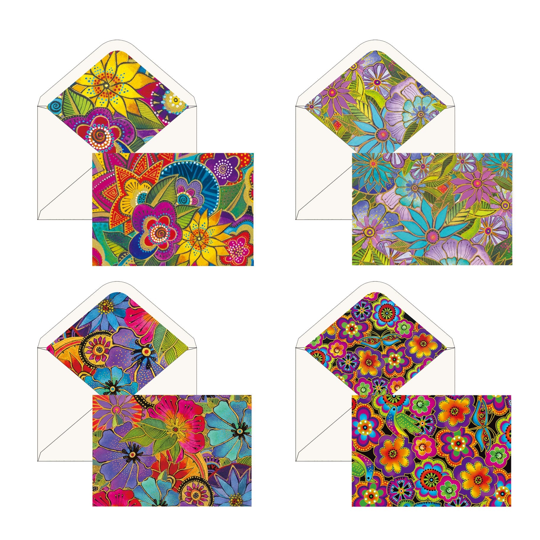 Note Cards - Laurel Burch Florals - Box of 16 Cards & Envelopes