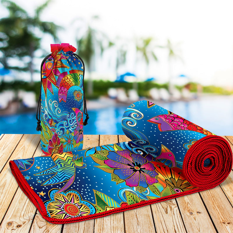 Oversized Beach Towel 40x63" - Microfiber, Quick-Dry, Laurel Burch Celestial Magic
