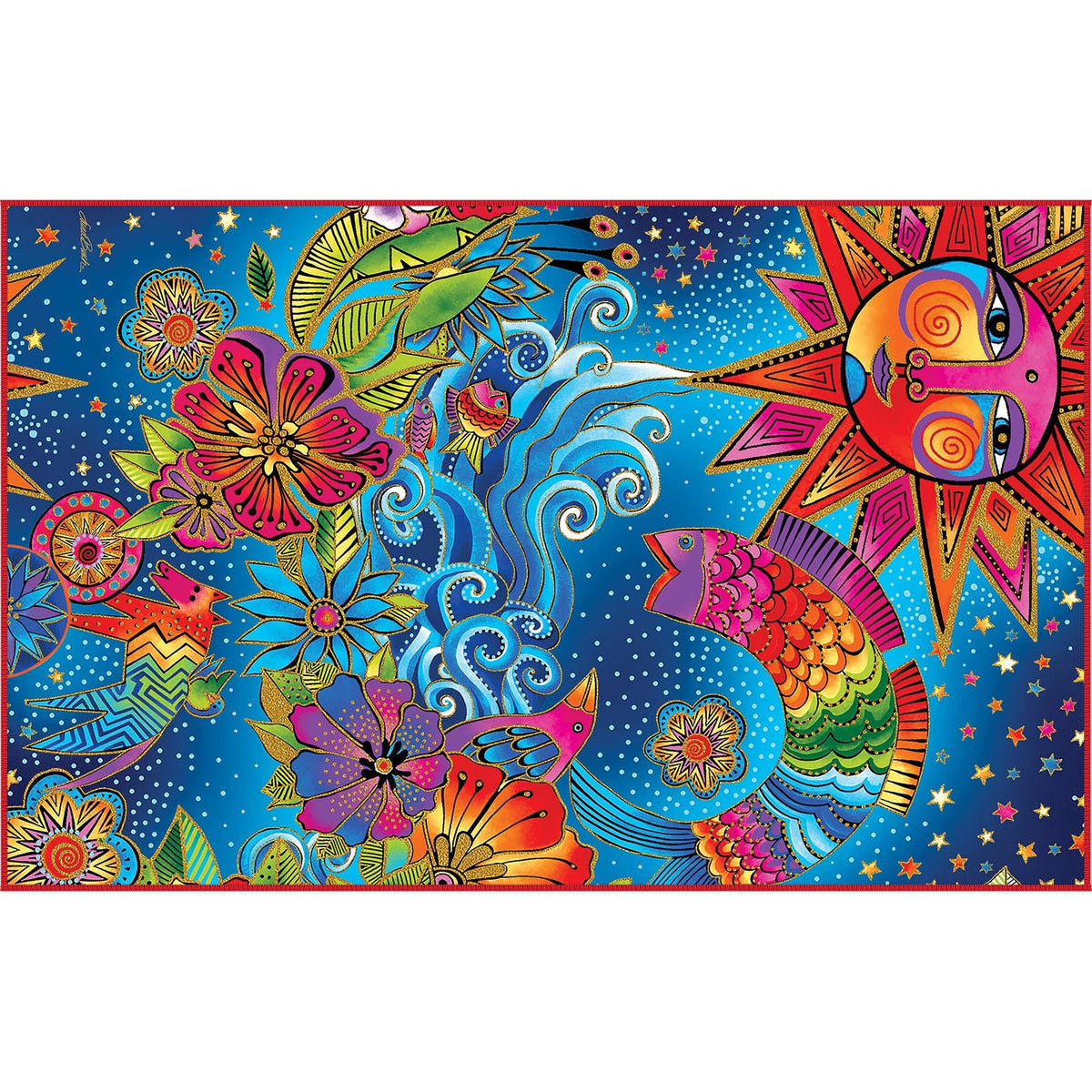 Oversized Beach Towel 40x63" - Microfiber, Quick-Dry, Laurel Burch Celestial Magic