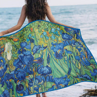 van Gogh Irises Oversized Microfiber Beach Towel – Lightweight, Quick-Dry