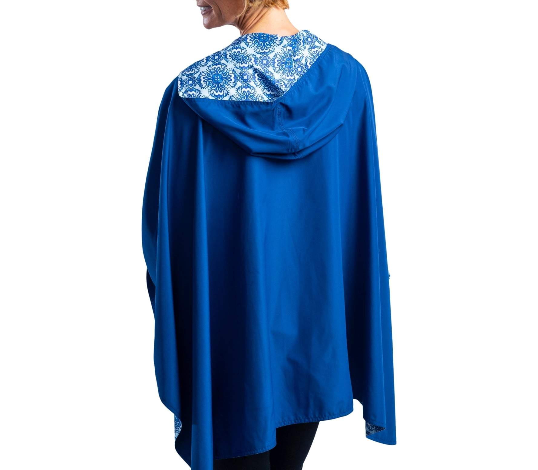Navy & China Blue Rainproof Hooded Rain Cape – Lightweight