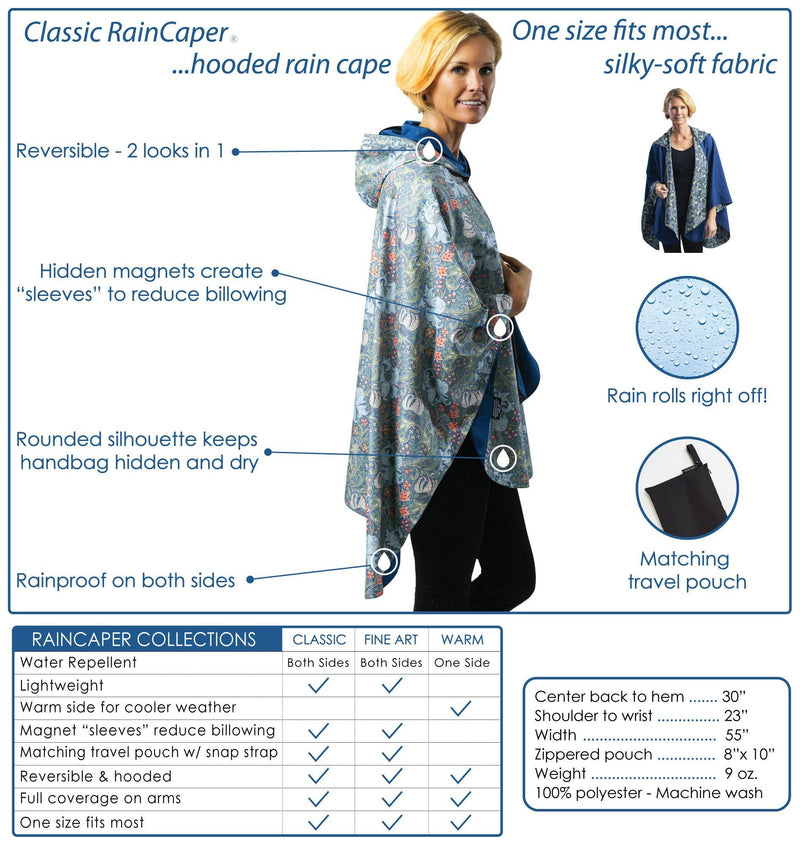 RainCaper Plum Wm Morris Hyacinth Travel Cape - Last One!