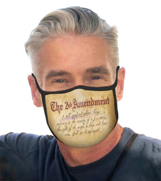 Man wearing a RainCaper Second Amendment Reusable Fabric Face Mask.