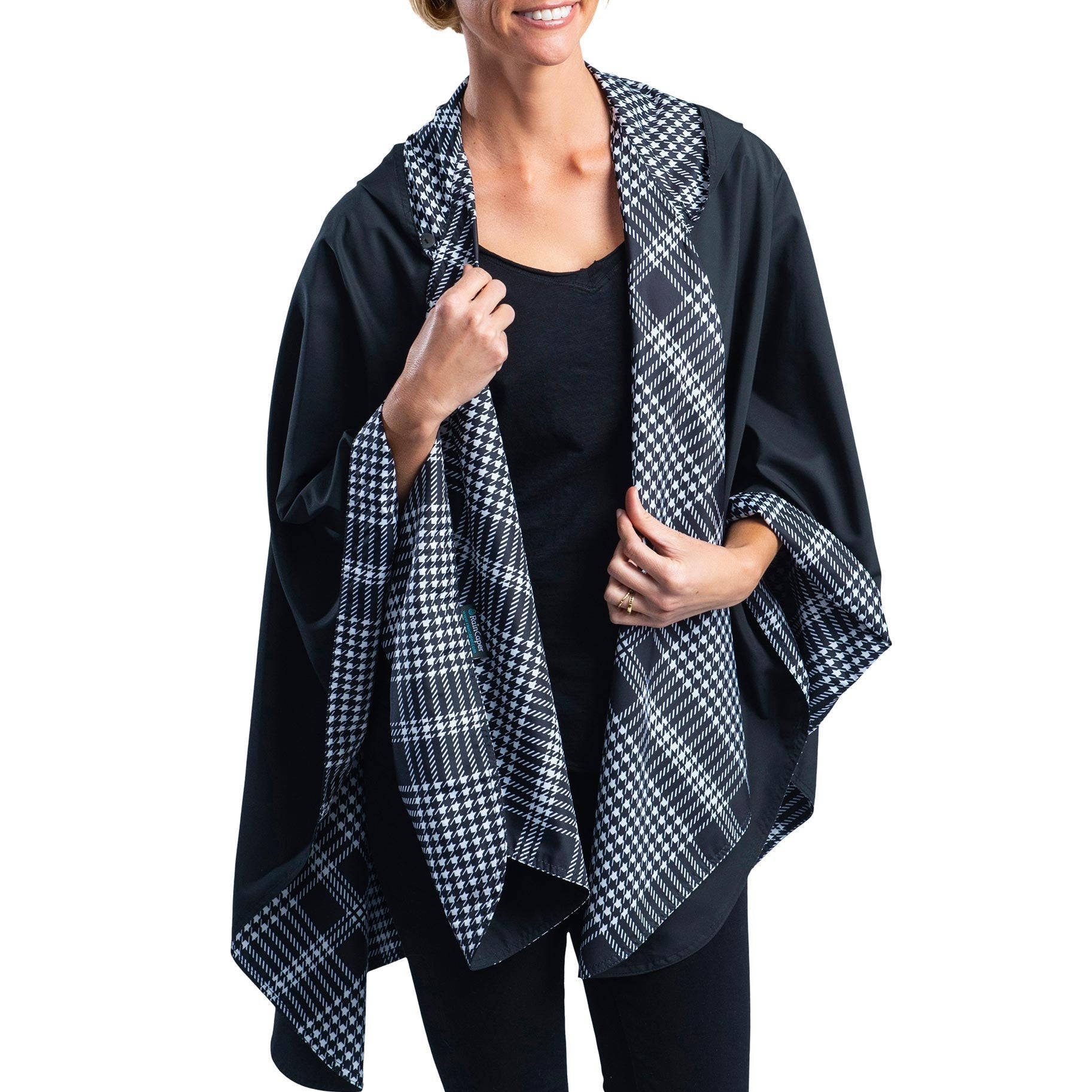 Black White Houndstooth Womens Rain Cape