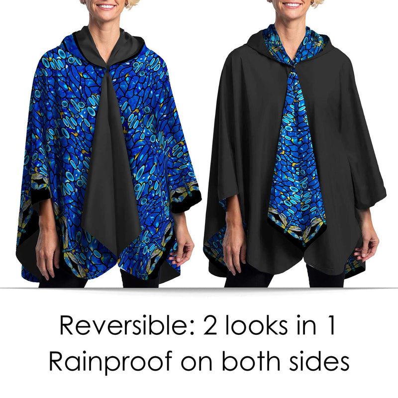 Tiffany Dragonfly Reversible Rain Cape Poncho – Lightweight Hooded Wrap for Women