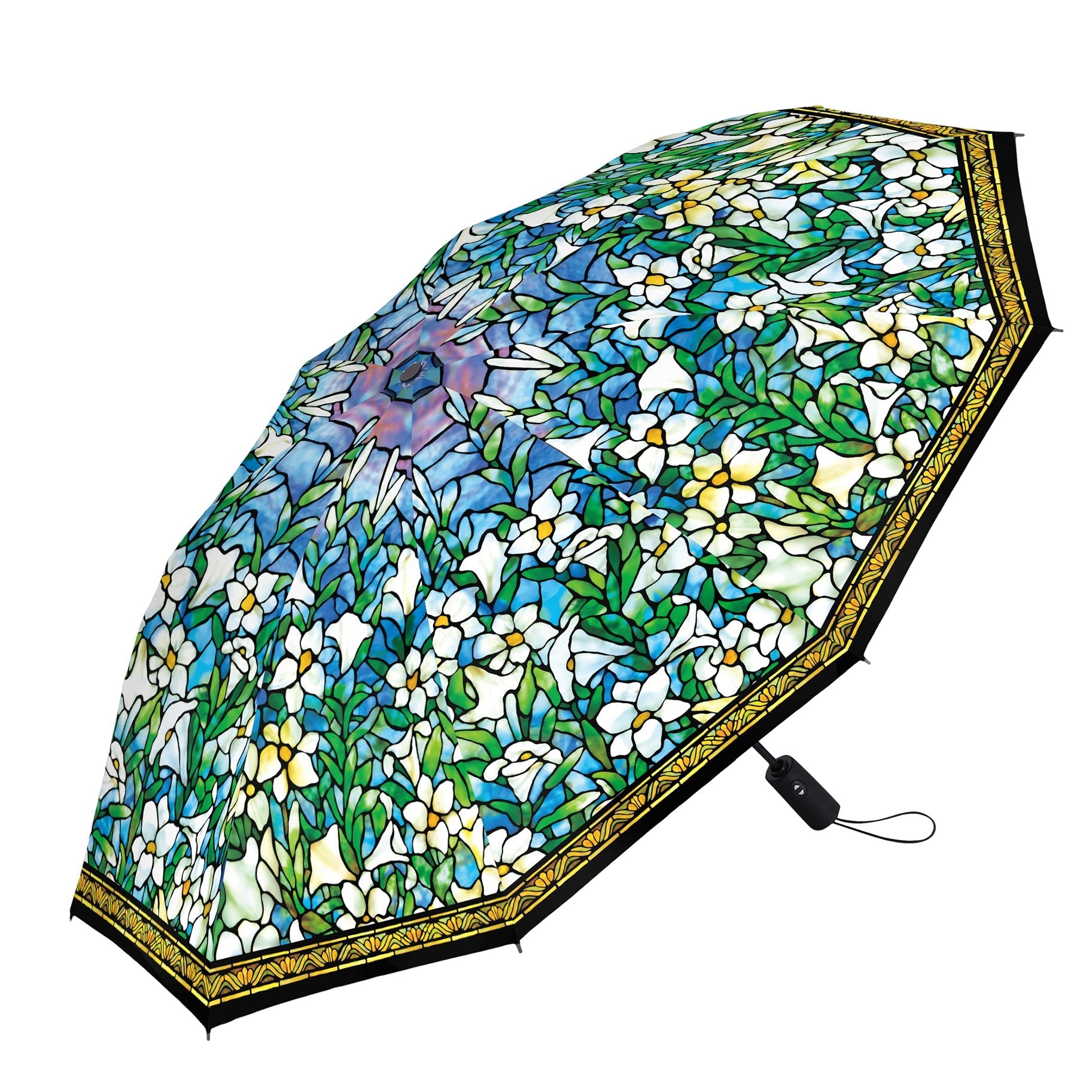 Tiffany Field of Lilies Travel Umbrella – Compact, One-Touch Open