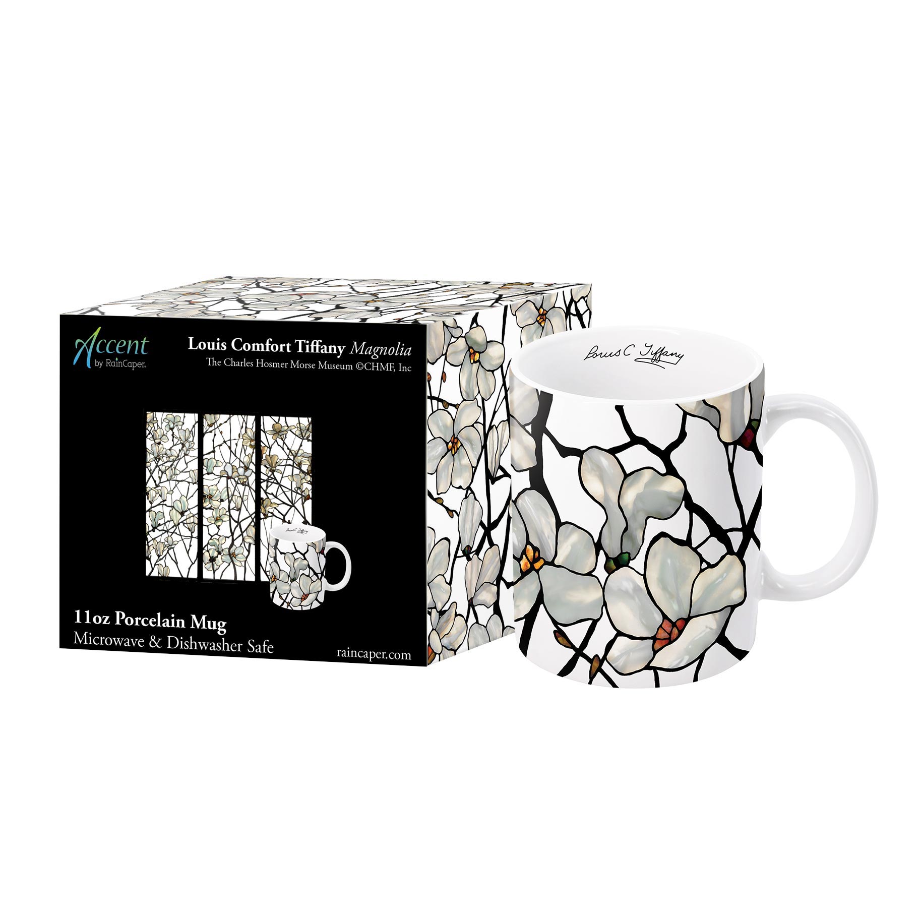 Tiffany Magnolia Fine Art Mug – 11 oz Porcelain Coffee Cup – RainCaper