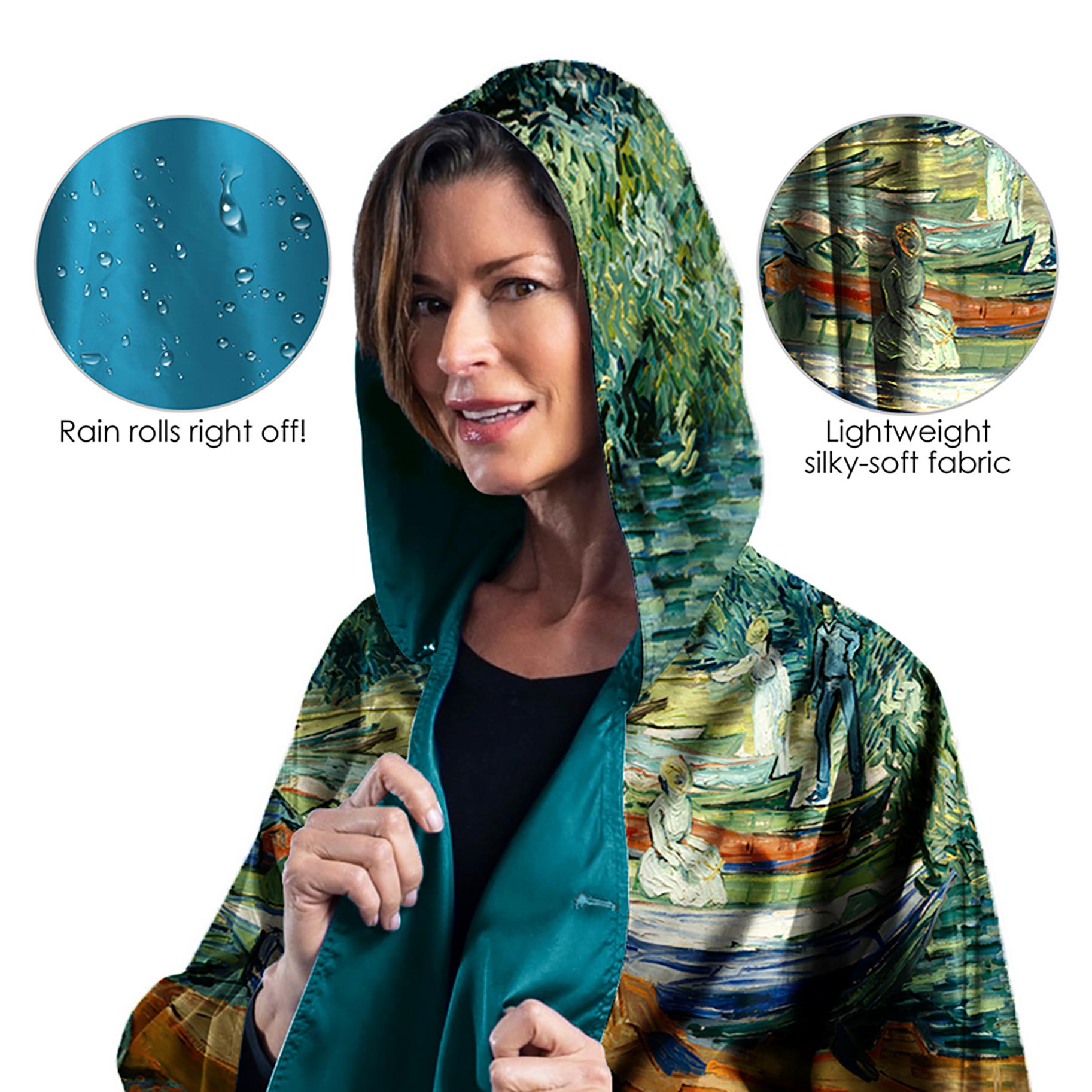 van Gogh Bank of the Oise Womens Rain Cape - Rainproof Breathable Rain Poncho