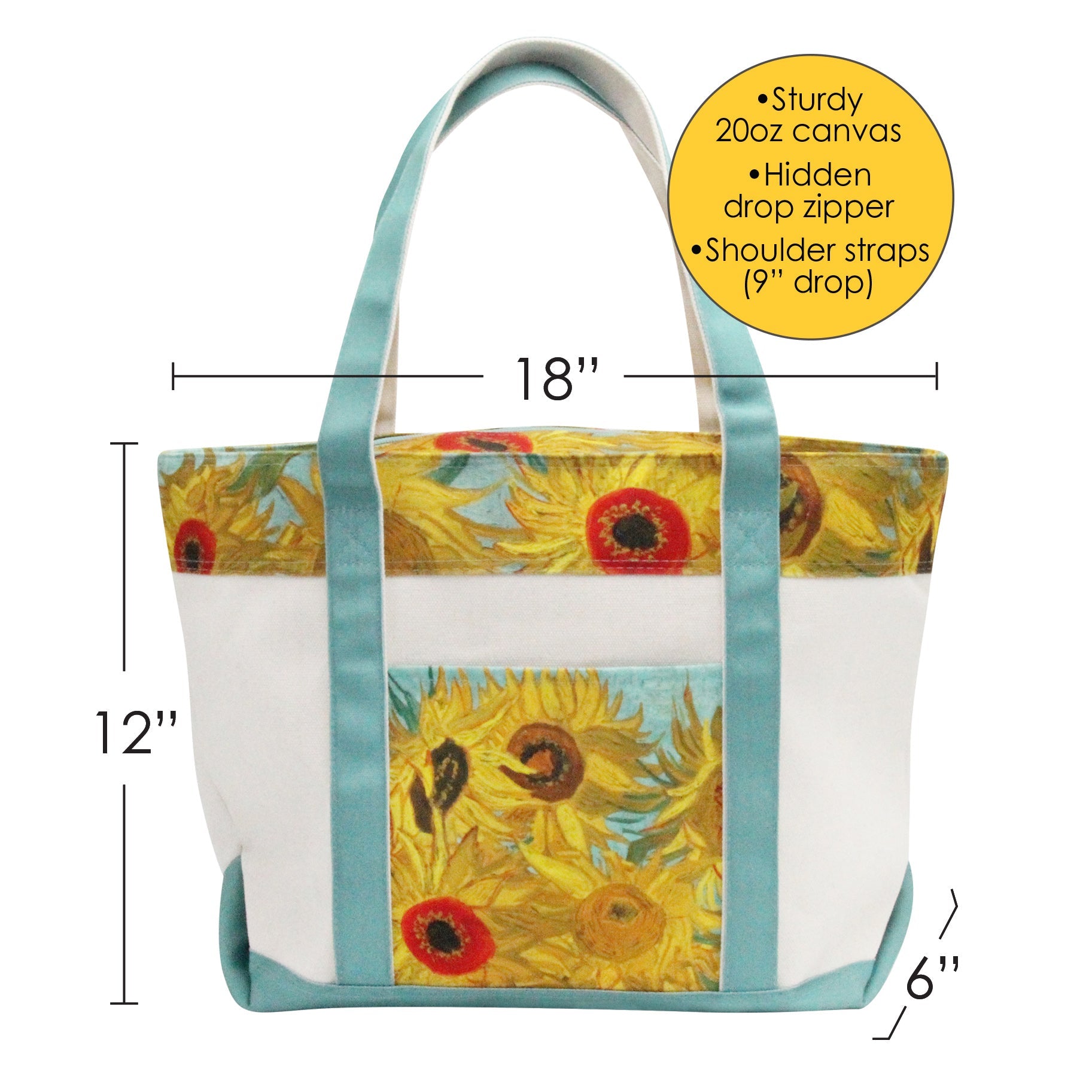 van Gogh's Sunflower Large Shoulder Strap Canvas Boat Tote