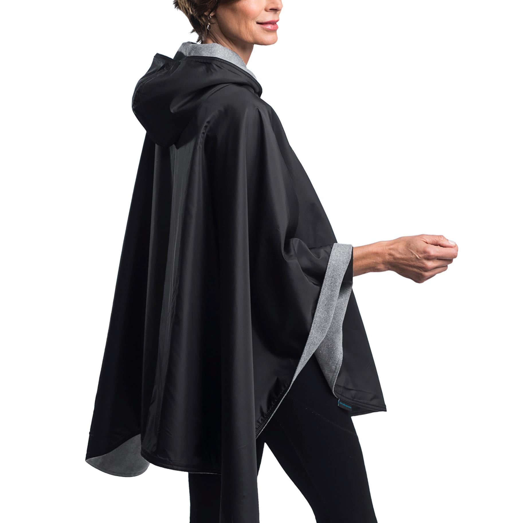 ジャケット・アウター REVERSIBLE COLOR PONCHO COAT WarmCaper - Warm Pewter Grey - Reversible to Black Rainproof