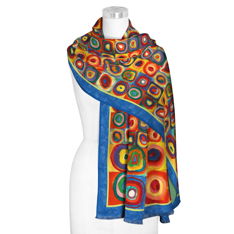 Kandinsky Circles   Silk Blend Shawl – Lightweight Dressy Wrap for Women