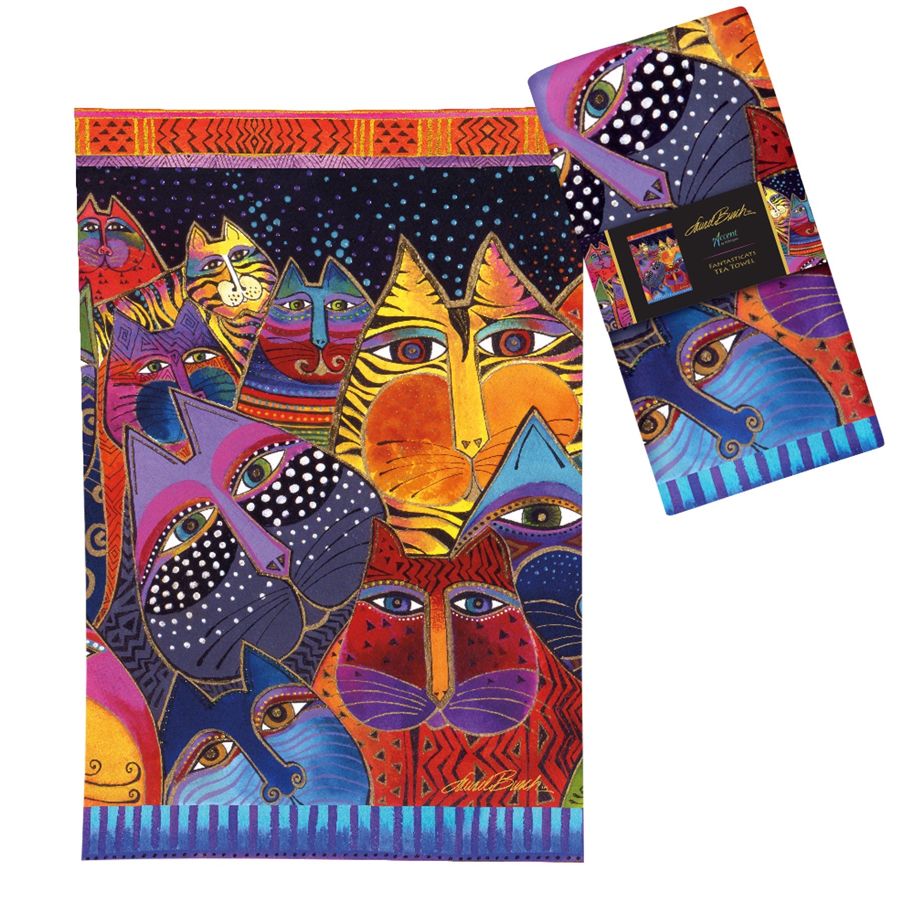 Laurel Burch Fantasticats Kitchen Tea Towel 18x28"