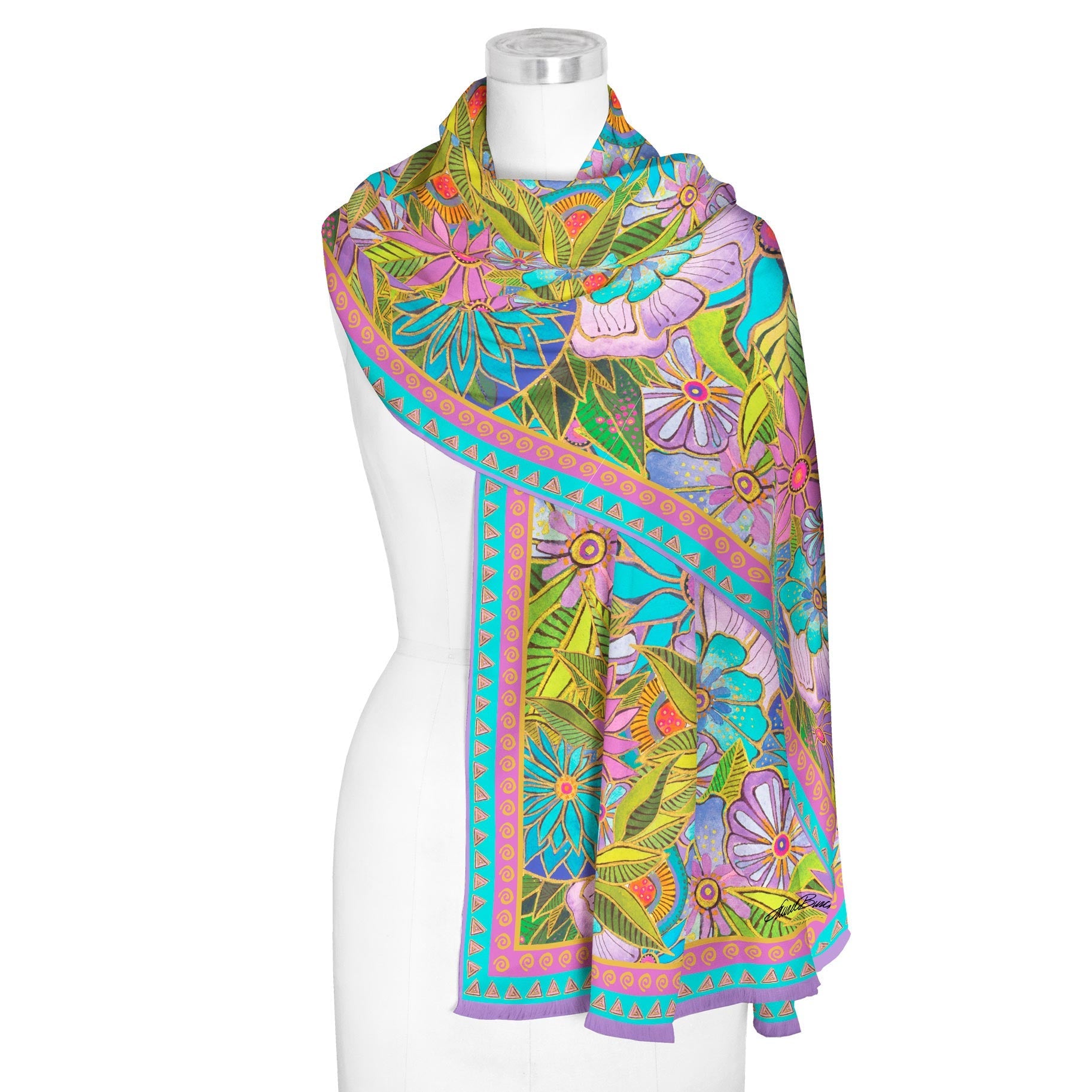 Laurel Burch Lavender Floral Silk Blend Women's Fashion Shawl