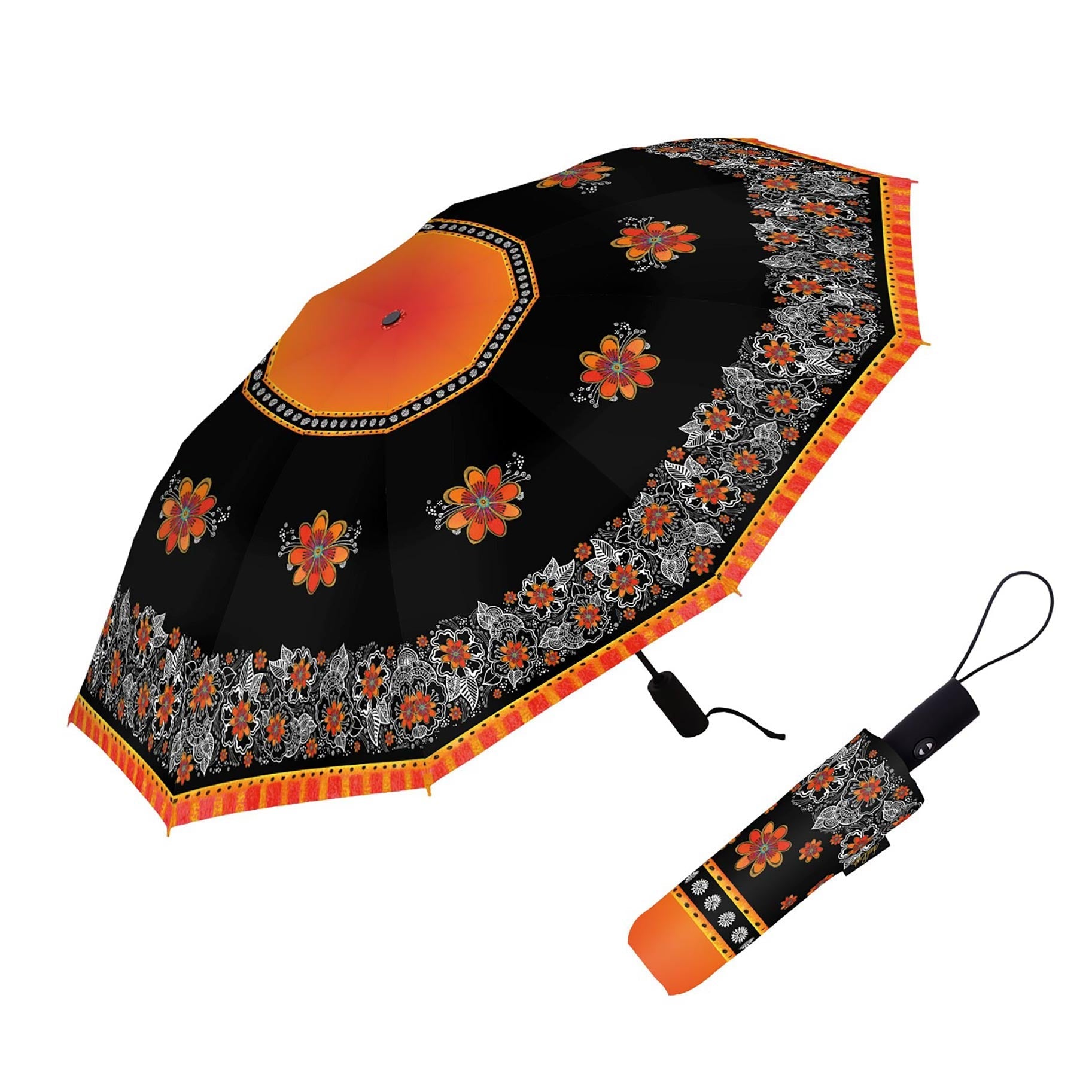 Laurel Burch Orange Blossoms Folding Travel Umbrella