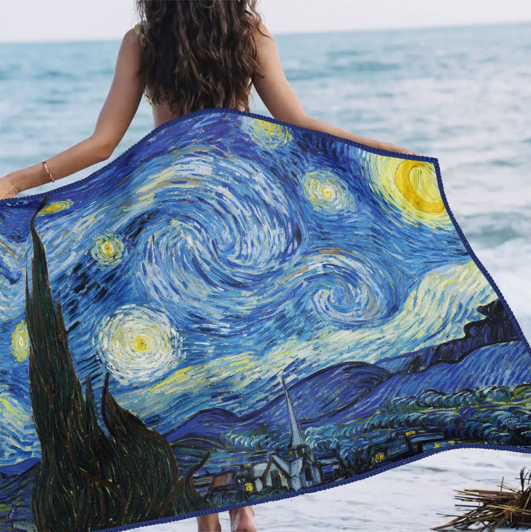 Oversized Beach Towel 40x63" - Microfiber, Quick-Dry, van Gogh Starry Night