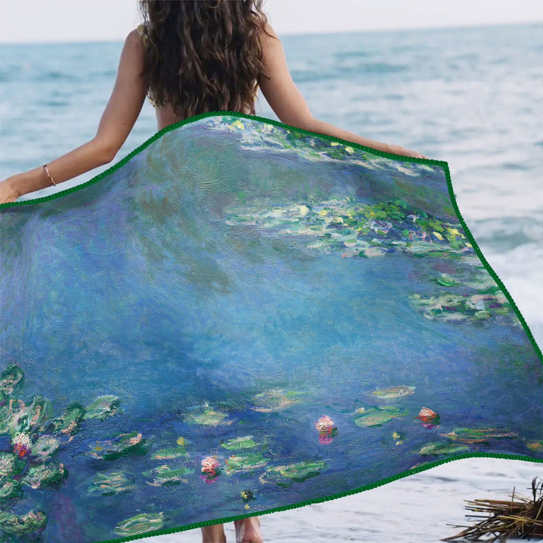 Oversized Beach Towel 40x63" - Microfiber, Quick-Dry, Monet Water Lilies