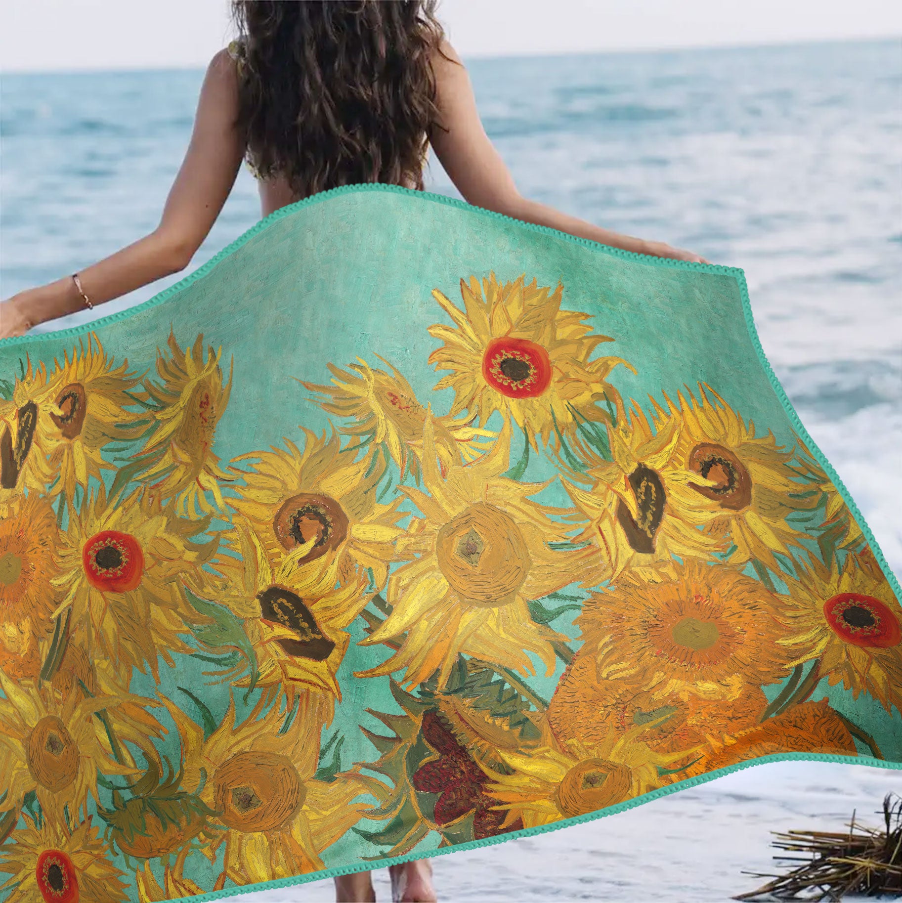 Oversized Beach Towel 40x63" - Microfiber, Quick-Dry, van Gogh Sunflowers