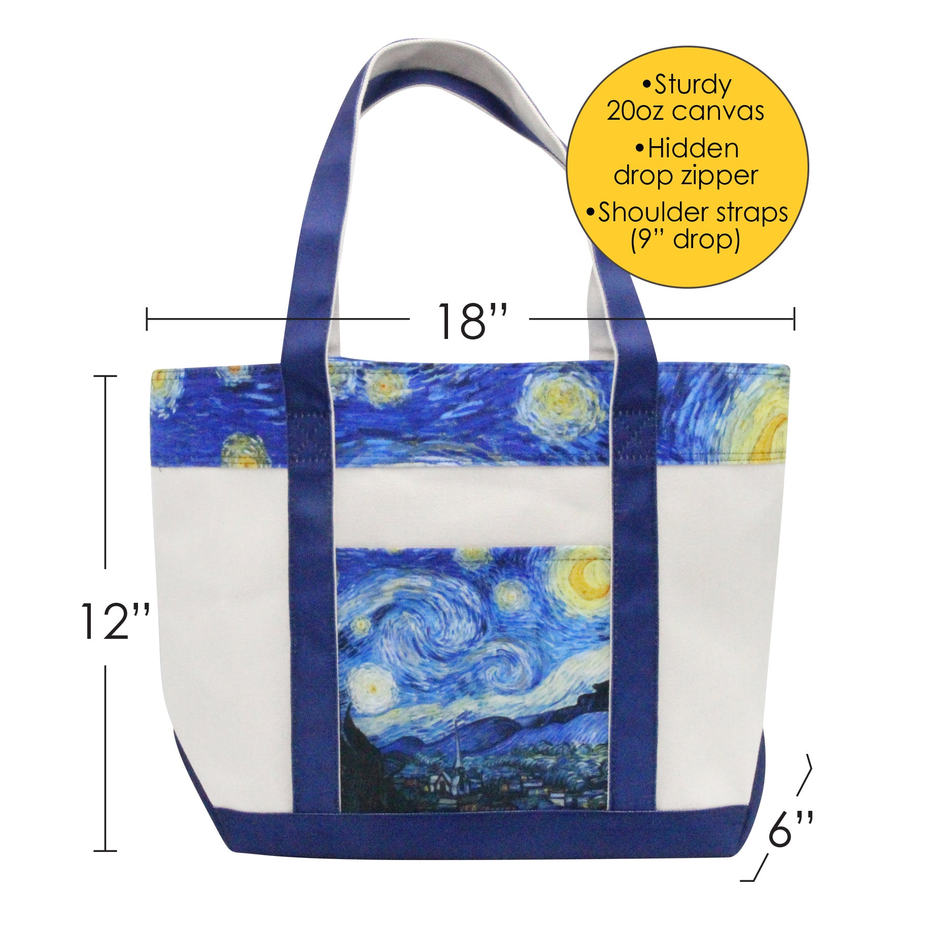 van Gogh's Starry Night Large Shoulder Strap Canvas Boat Tote