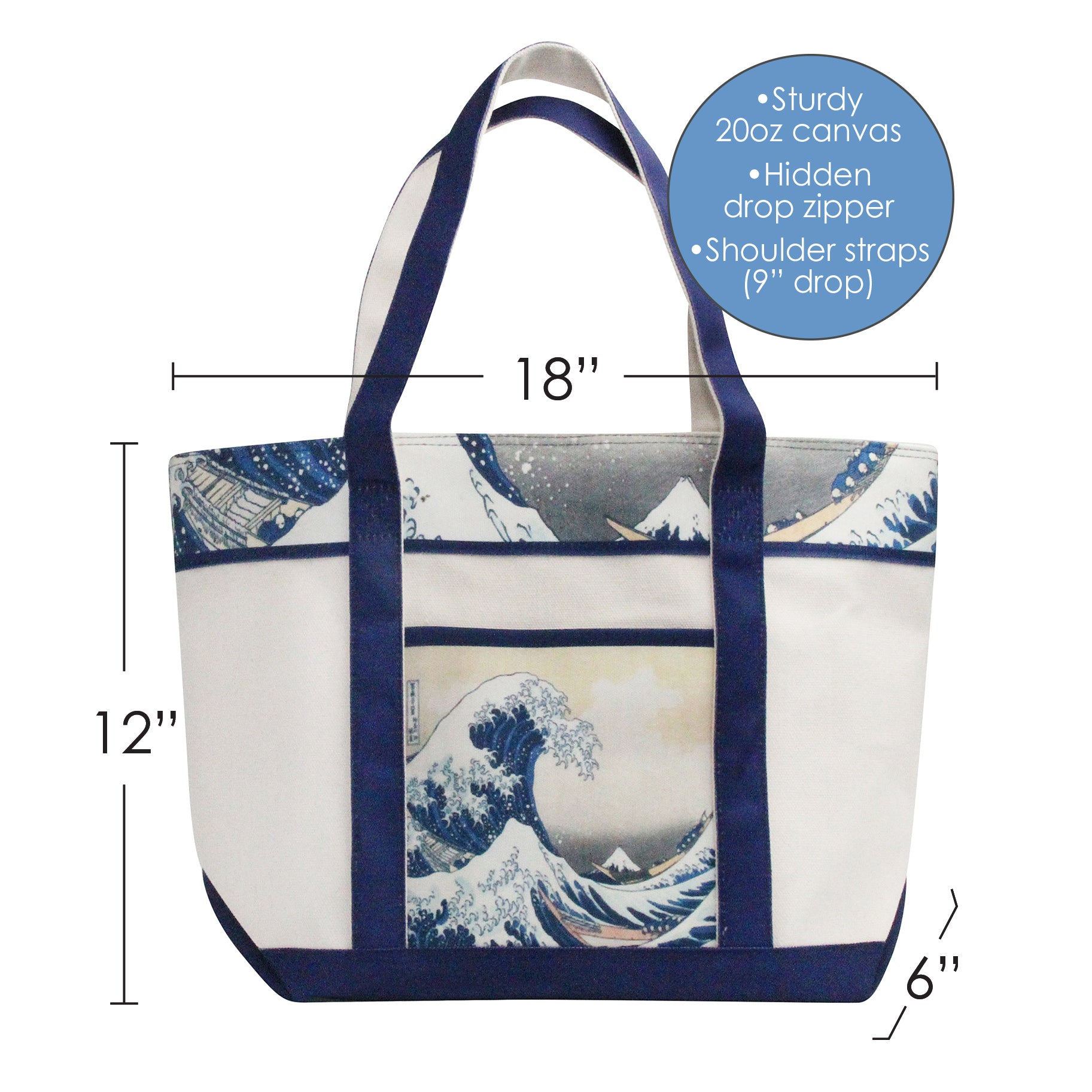 Hokusai's the Great Wave Large Shoulder Strap Canvas Boat Tote