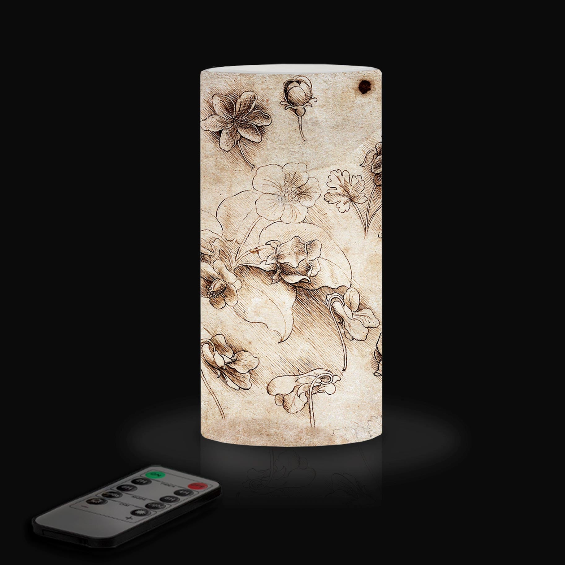 Flameless LED Flickering 6" Pillar Wax Candle Light - Artist da Vinci - Flower Study