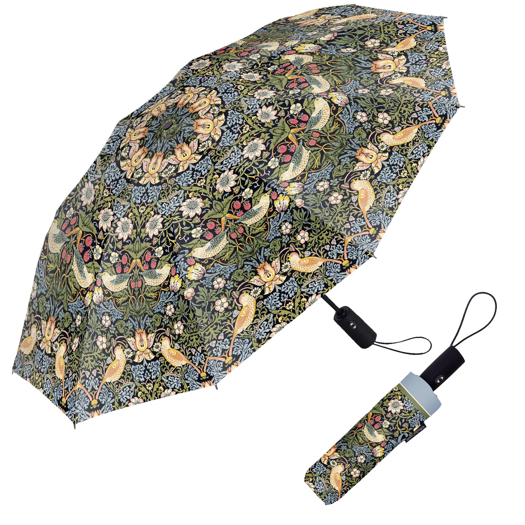 RainCaper William Morris Strawberry Thief Folding Travel Umbrella