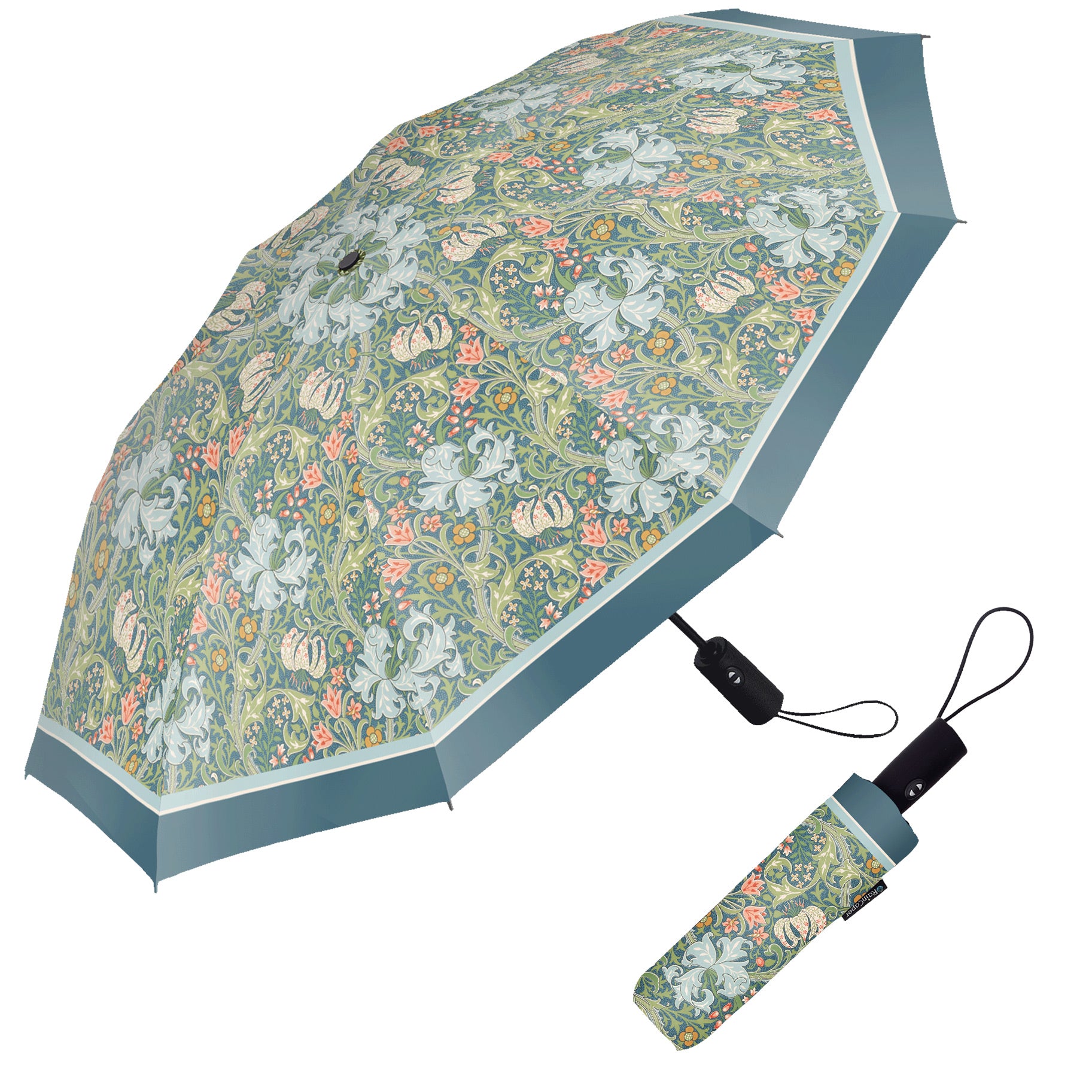 RainCaper William Morris Golden Lily Folding Travel Umbrella