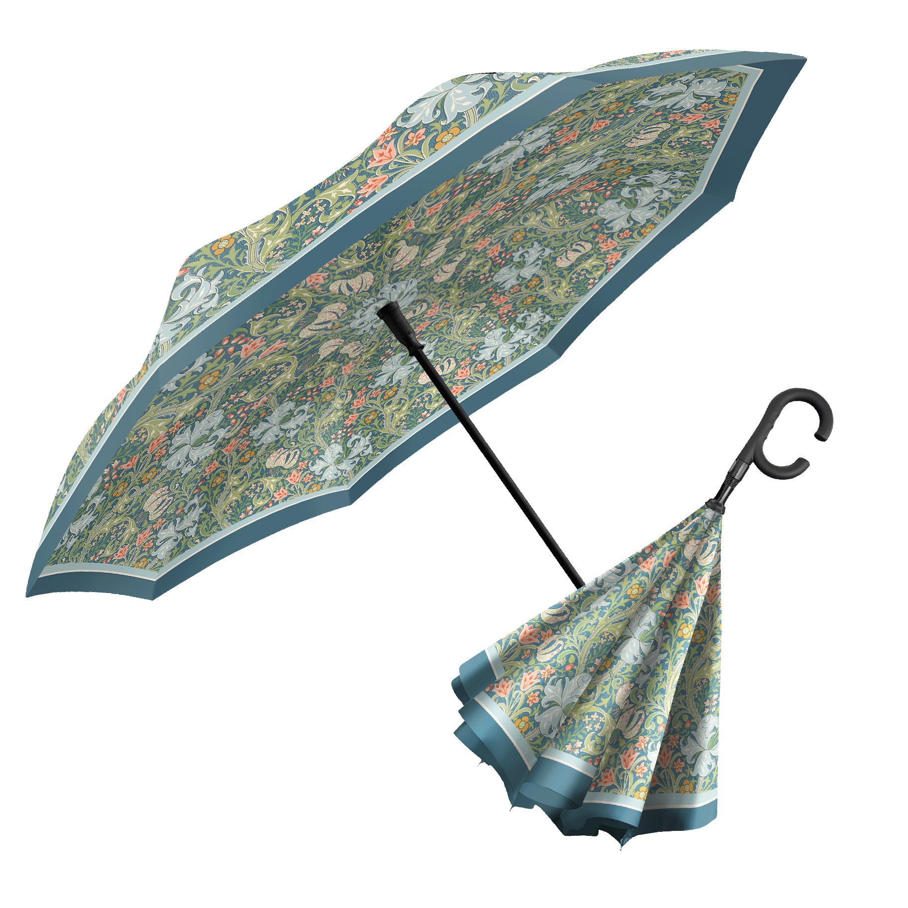 William Morris Golden Lily Reverse Inverted Umbrella – Hands-Free