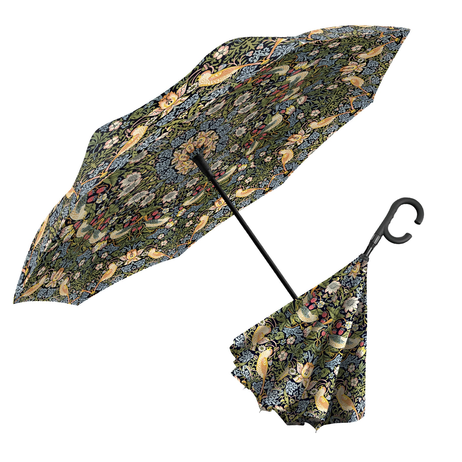 RainCaper Navy William Morris Lily Reverse Umbrella