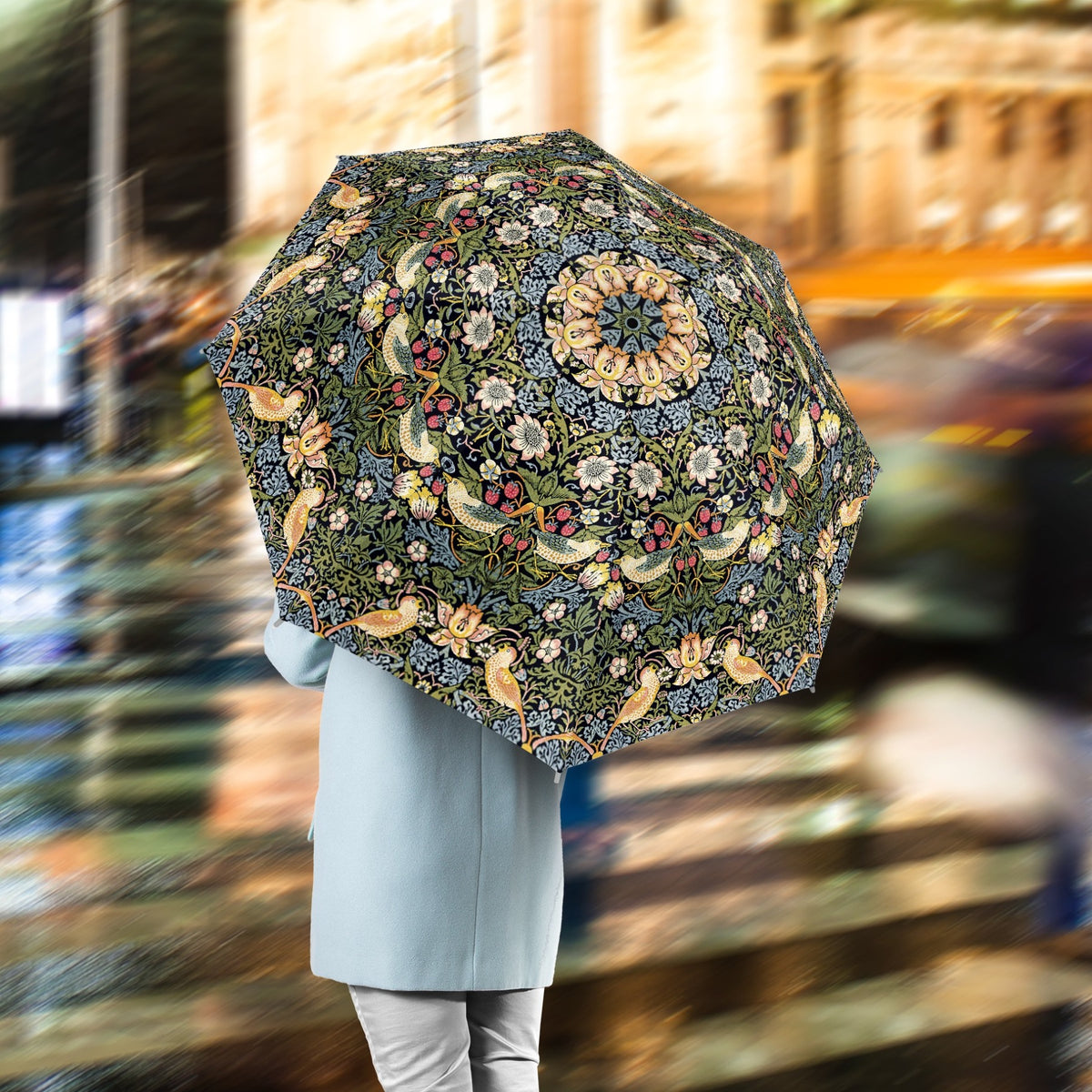 RainCaper Navy William Morris Lily Reverse Umbrella