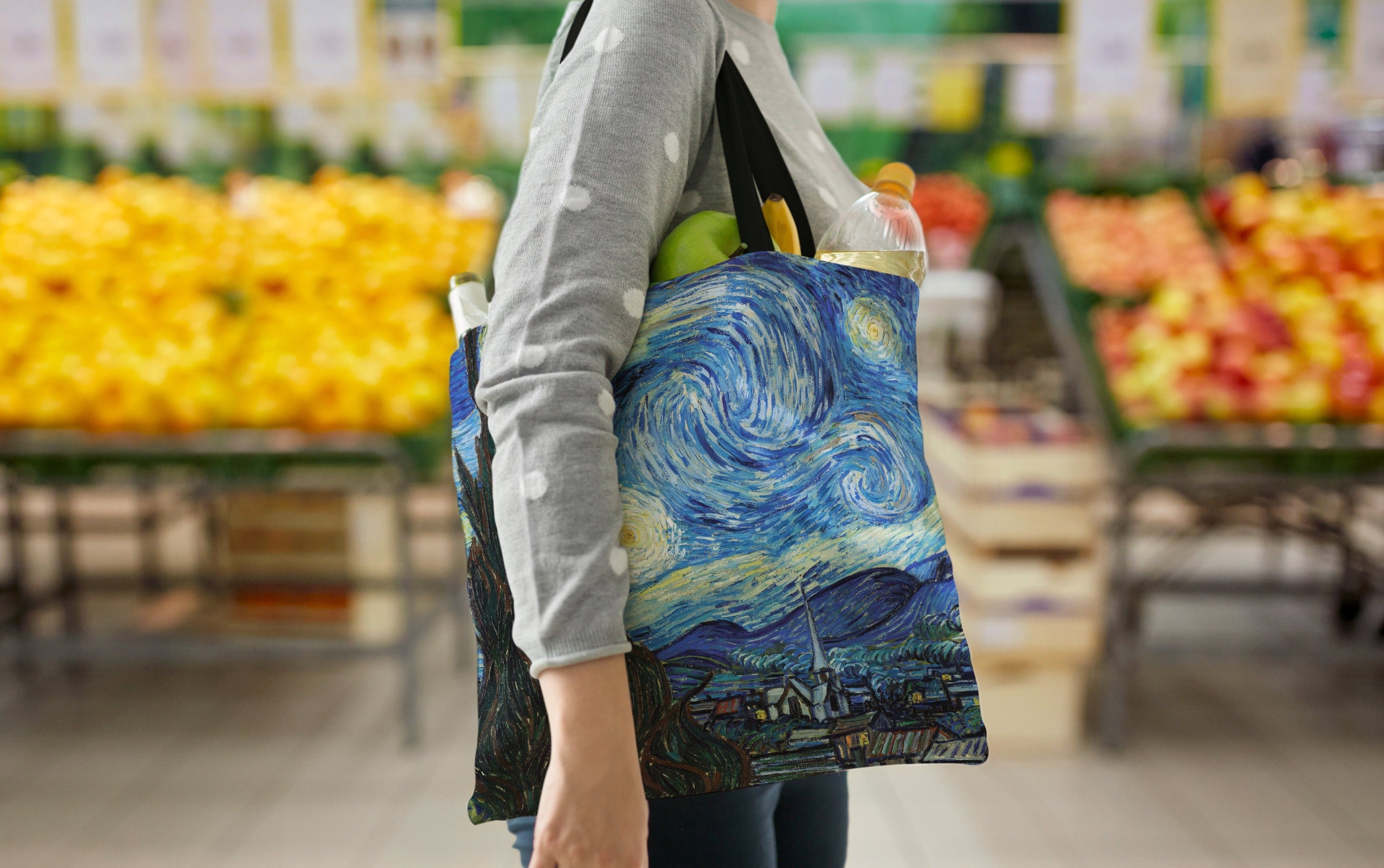 van Gogh Starry Night Canvas Magazine Tote – Slim Vertical Tote