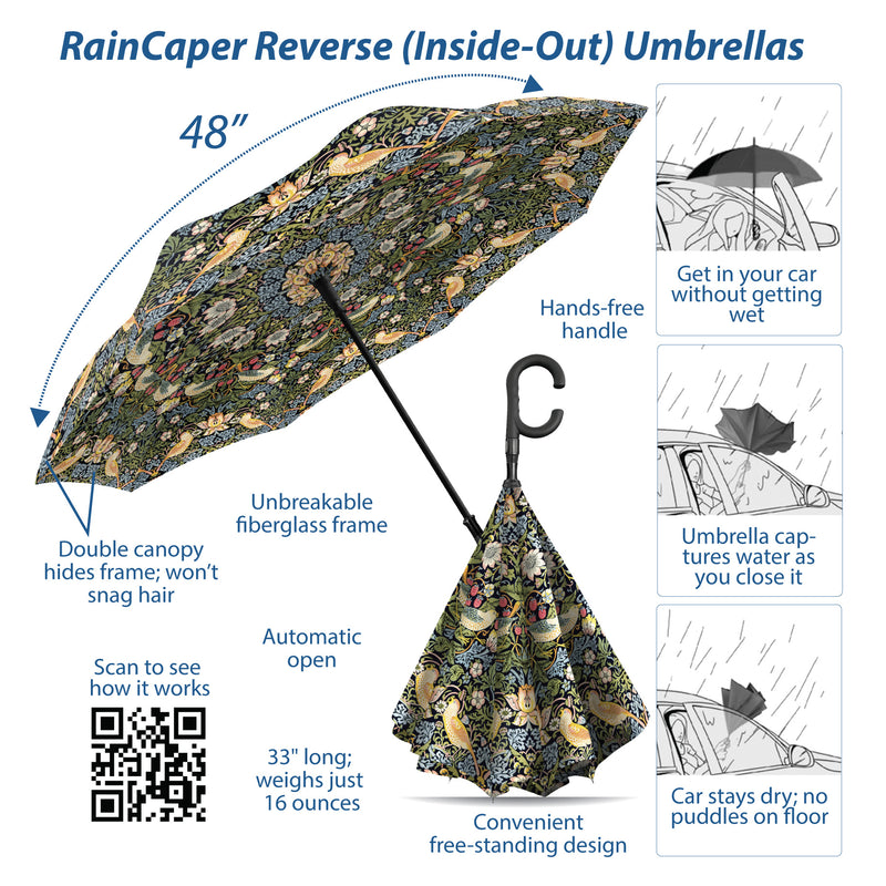 RainCaper Navy William Morris Lily Reverse Umbrella