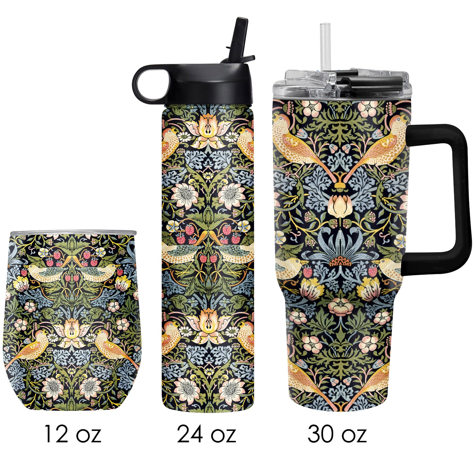 William Morris "Strawberry Thief" Insulated Drinkware Set of 3, 1 per size