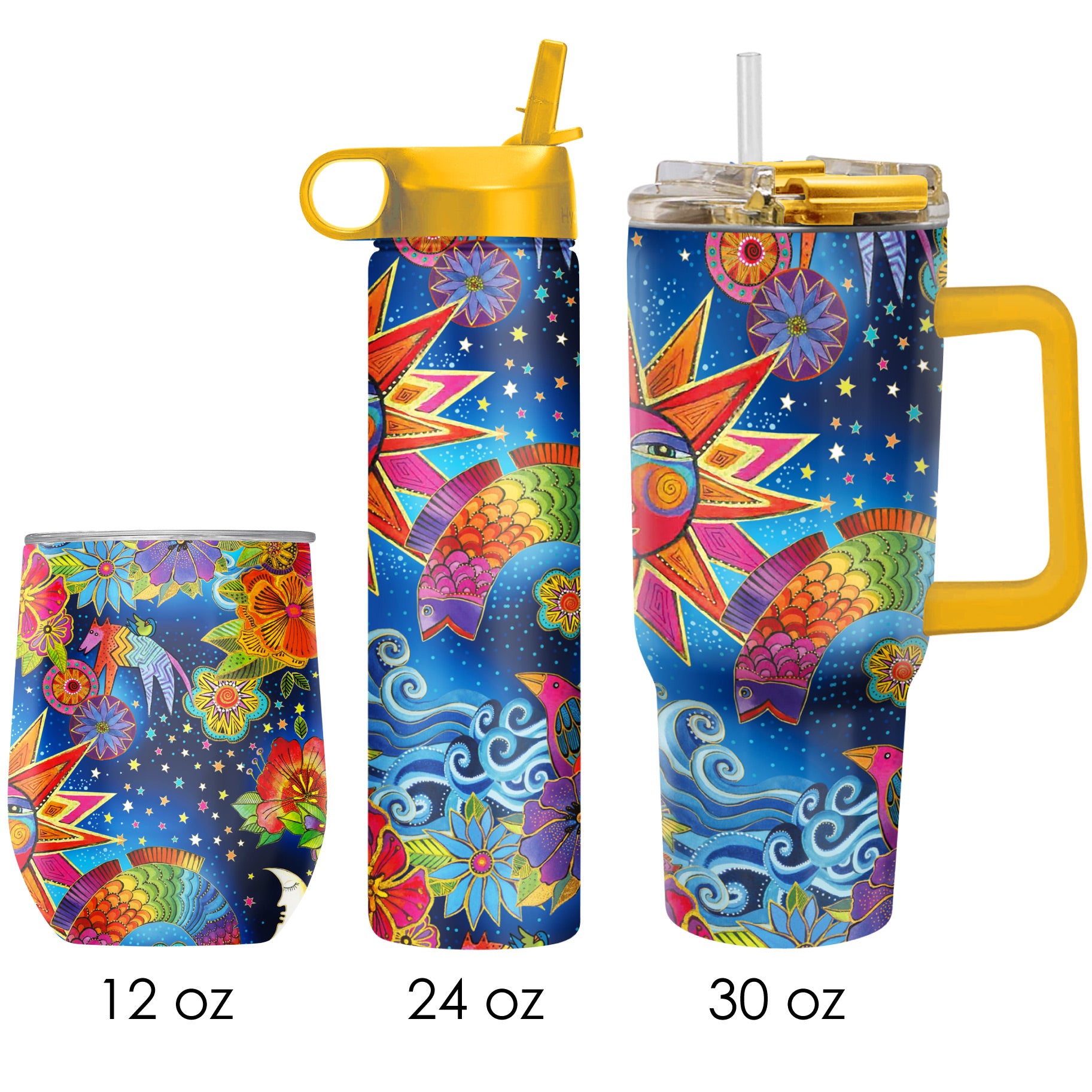 Laurel Burch "Celestial Magic" Insulated Drinkware Set of 3, 1 per size