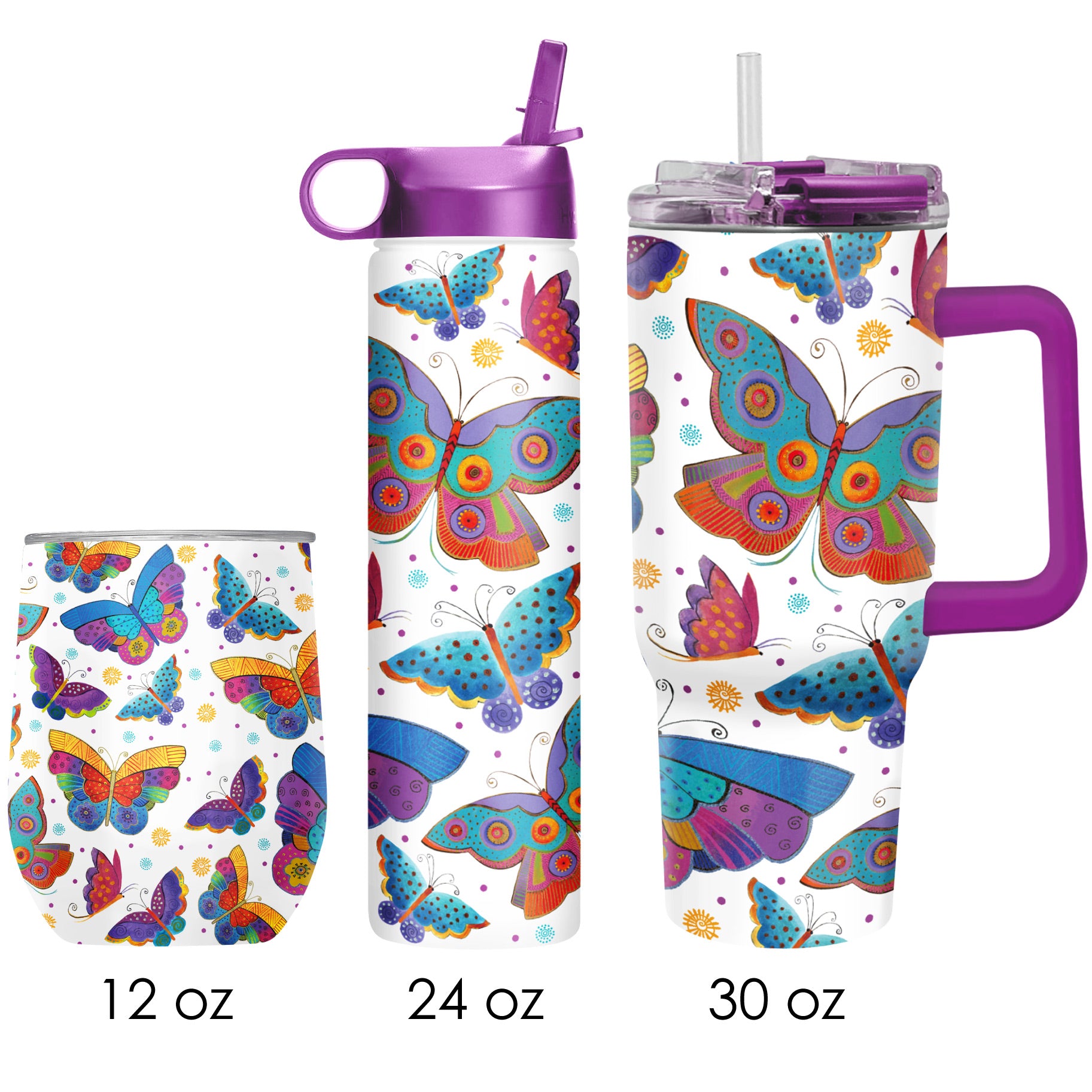 Laurel Burch "Mariposas" Insulated Drinkware Set of 3, 1 per size