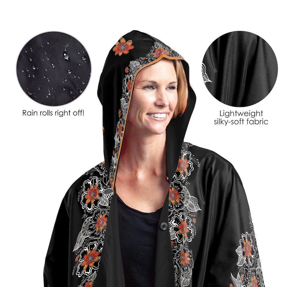 Laurel Burch Orange Blossoms Womens Rain Cape - Rainproof Breathable Rain Poncho