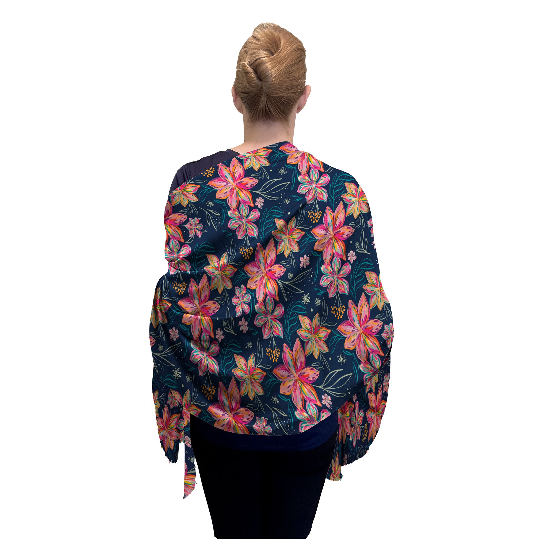 EttaVee's Bold Flowers Silk Blend Women's Fashion Shawl