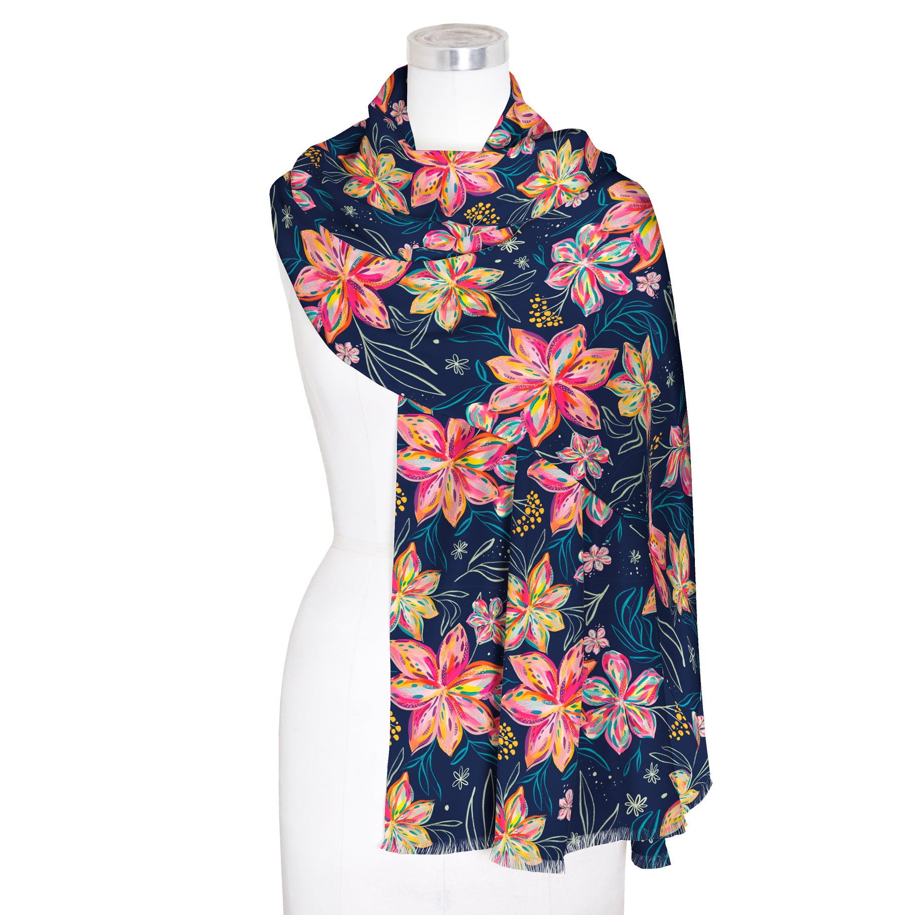 EttaVee's Bold Flowers Silk Blend Women's Fashion Shawl