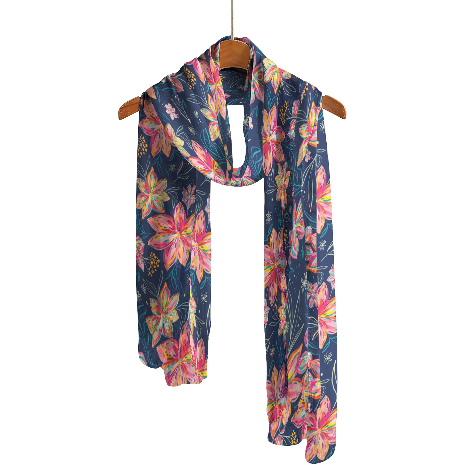 EttaVee's Bold Flowers Silky-soft Polyester Sheer Long Scarf