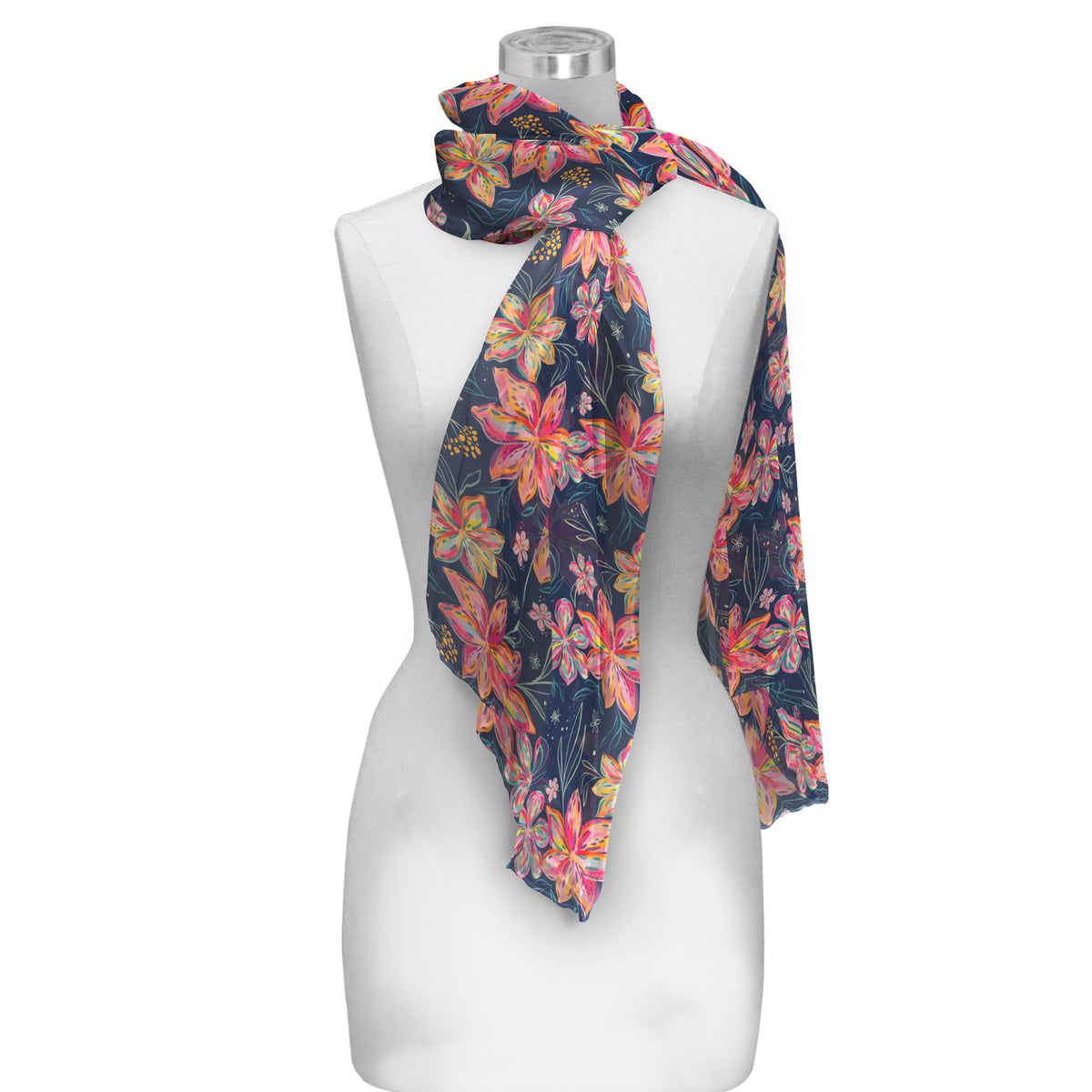 EttaVee's Bold Flowers Silky-soft Polyester Sheer Long Scarf