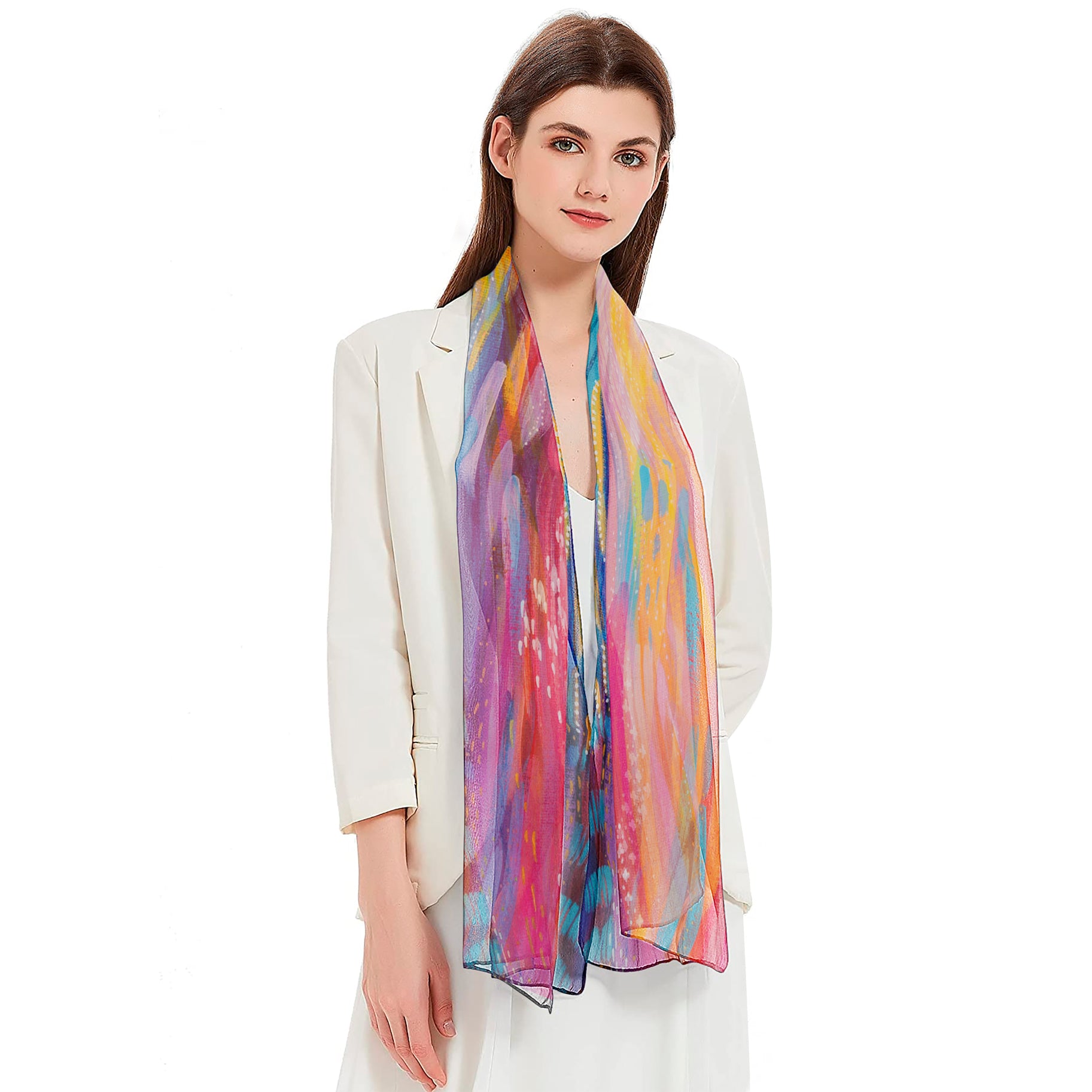 EttaVee's Brush Strokes 90 Silky-soft Polyester Sheer Long Scarf