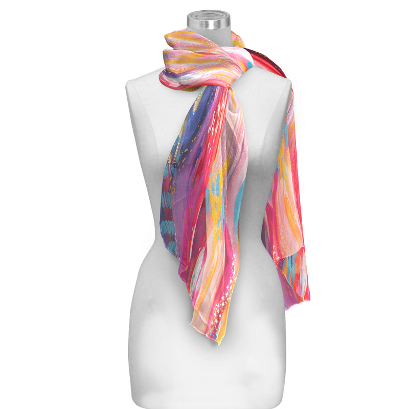 EttaVee's Brush Strokes 90 Silky-soft Polyester Sheer Long Scarf