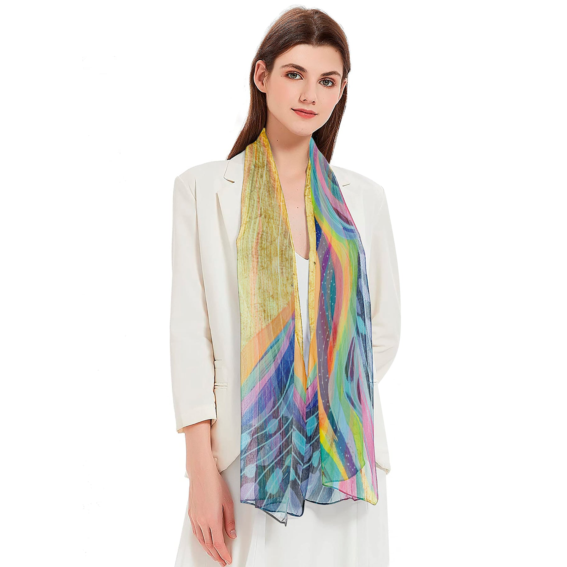 EttaVee's Rainbow Riviera 1 Silky-soft Polyester Sheer Long Scarf