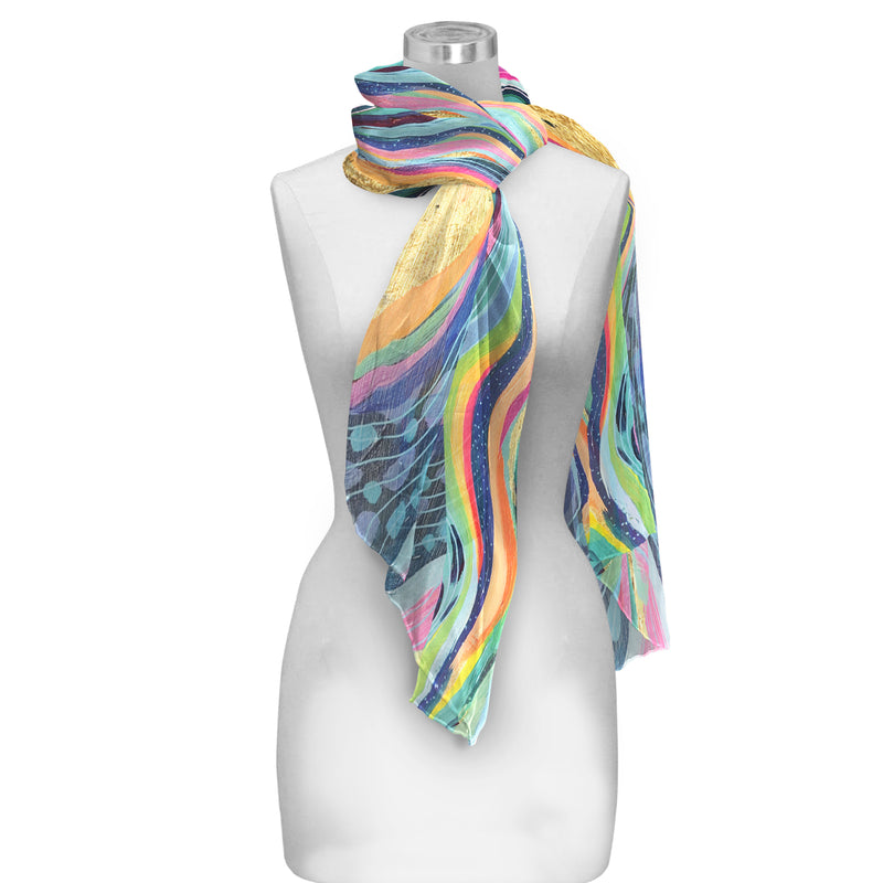 EttaVee's Rainbow Riviera 1 Silky-soft Polyester Sheer Long Scarf