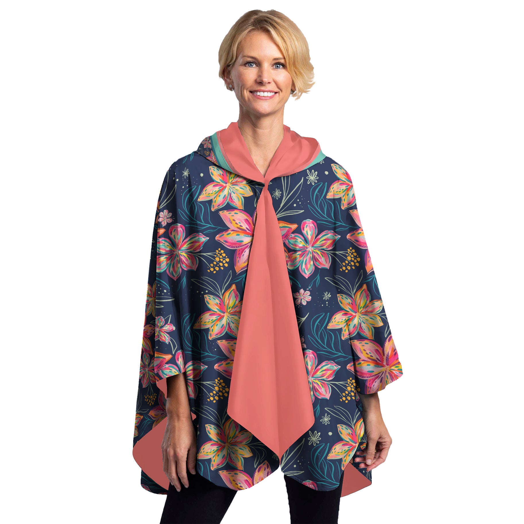 EttaVee Bold Flowers Womens Rain Cape - Rainproof Breathable Rain Poncho