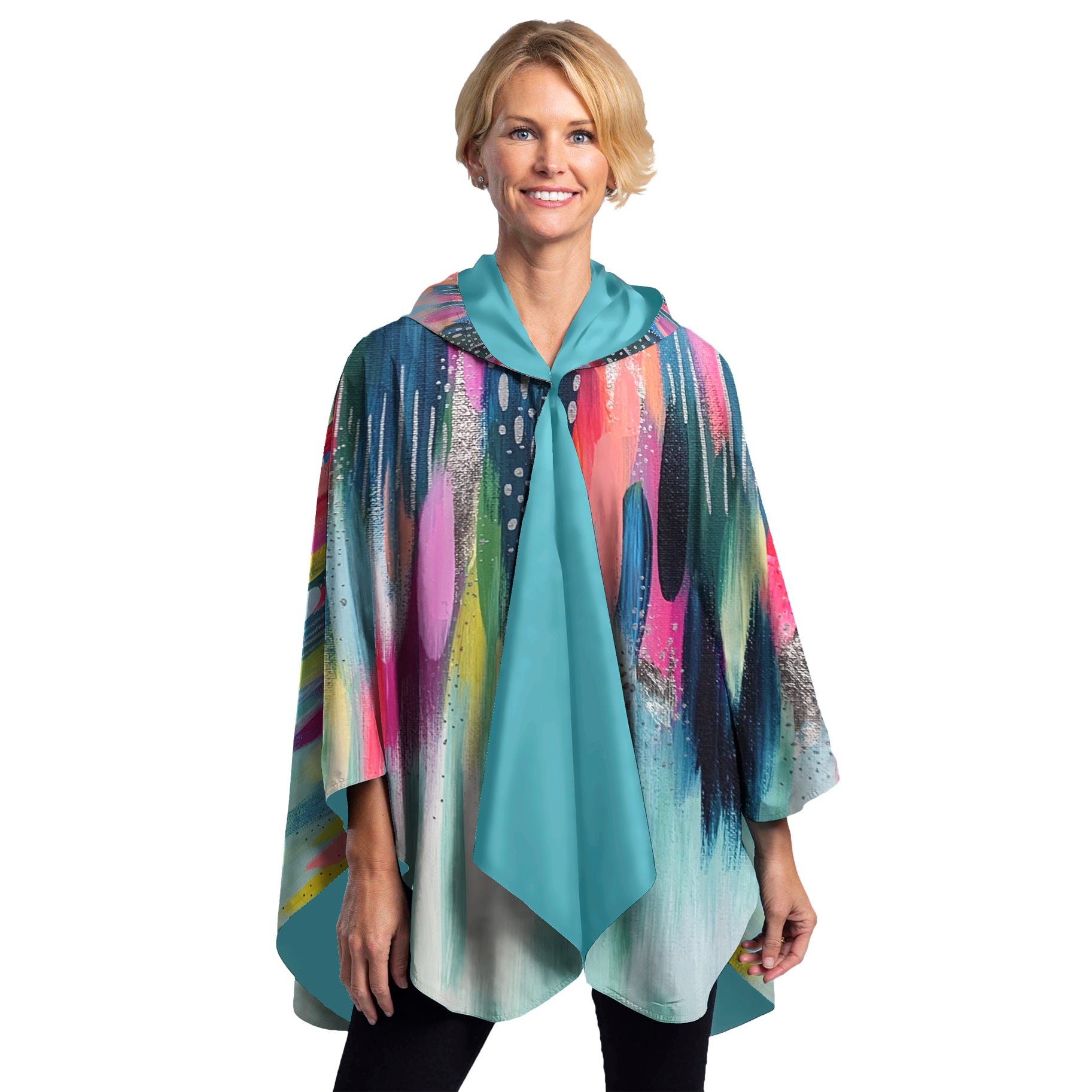 EttaVee Brush Strokes 103 Womens Rain Cape - Rainproof Breathable Rain Poncho