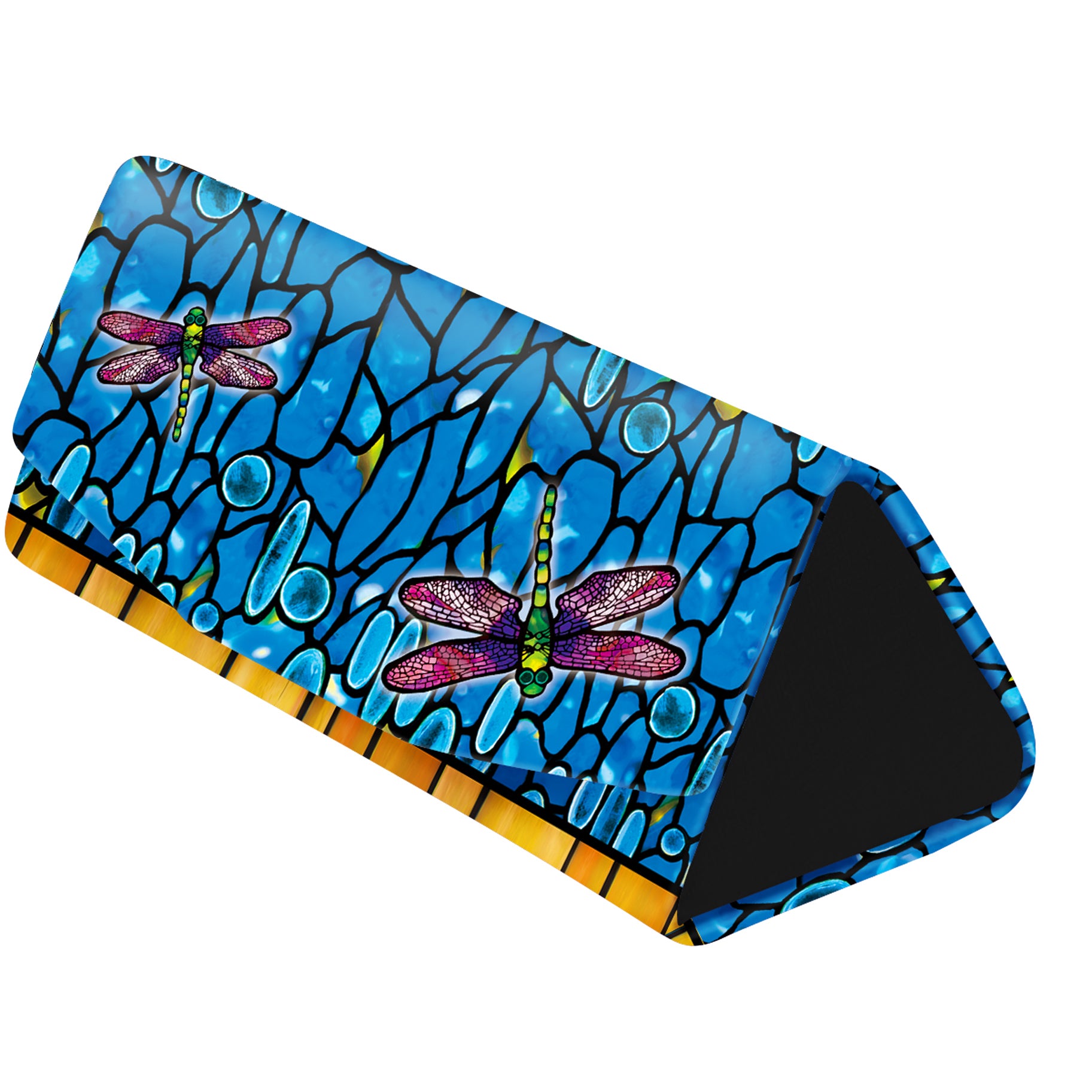 Folding Glasses Case - Vegan, Trifold, Tiffany Dragonfly - Purple