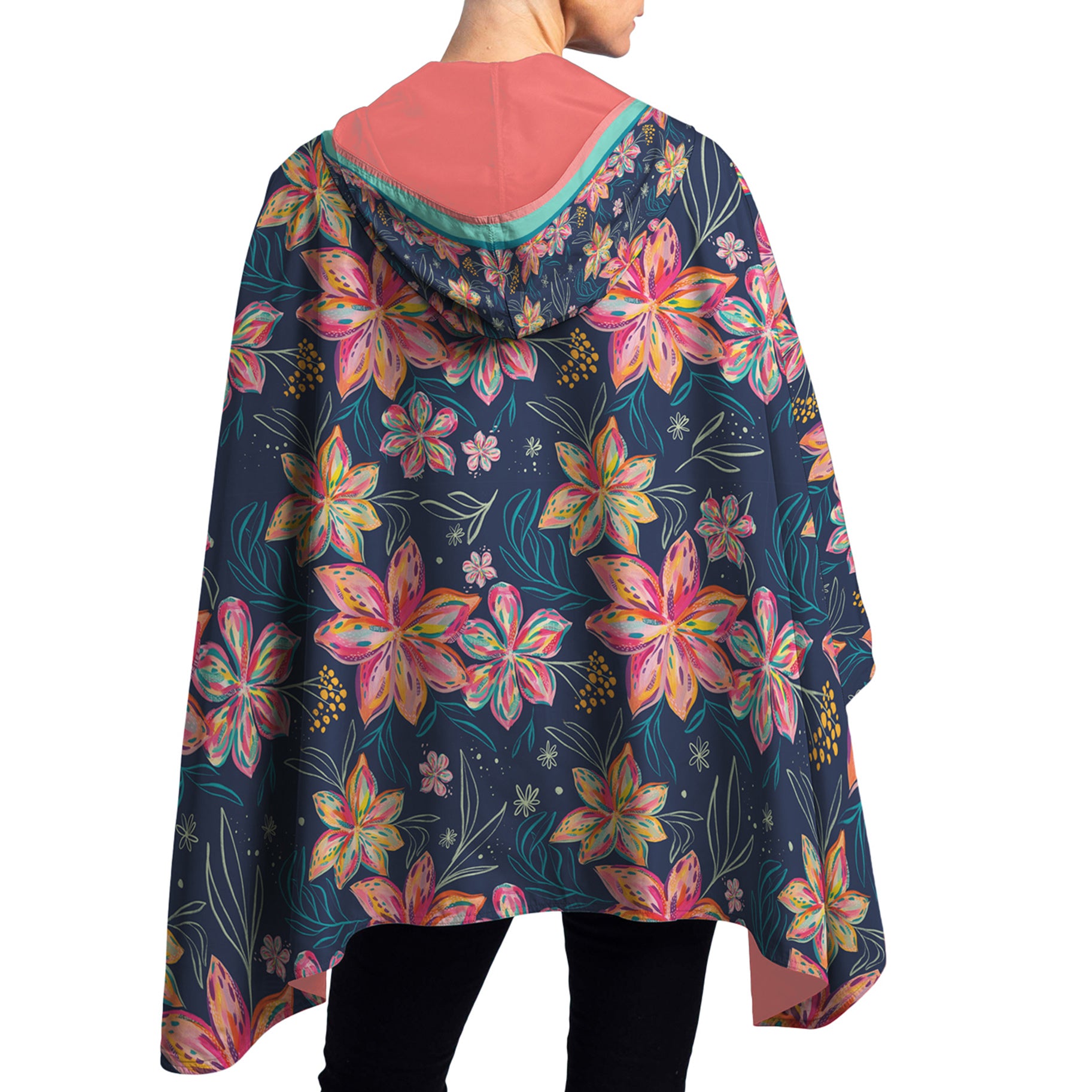 EttaVee Bold Flowers Womens Rain Cape - Rainproof Breathable Rain Poncho