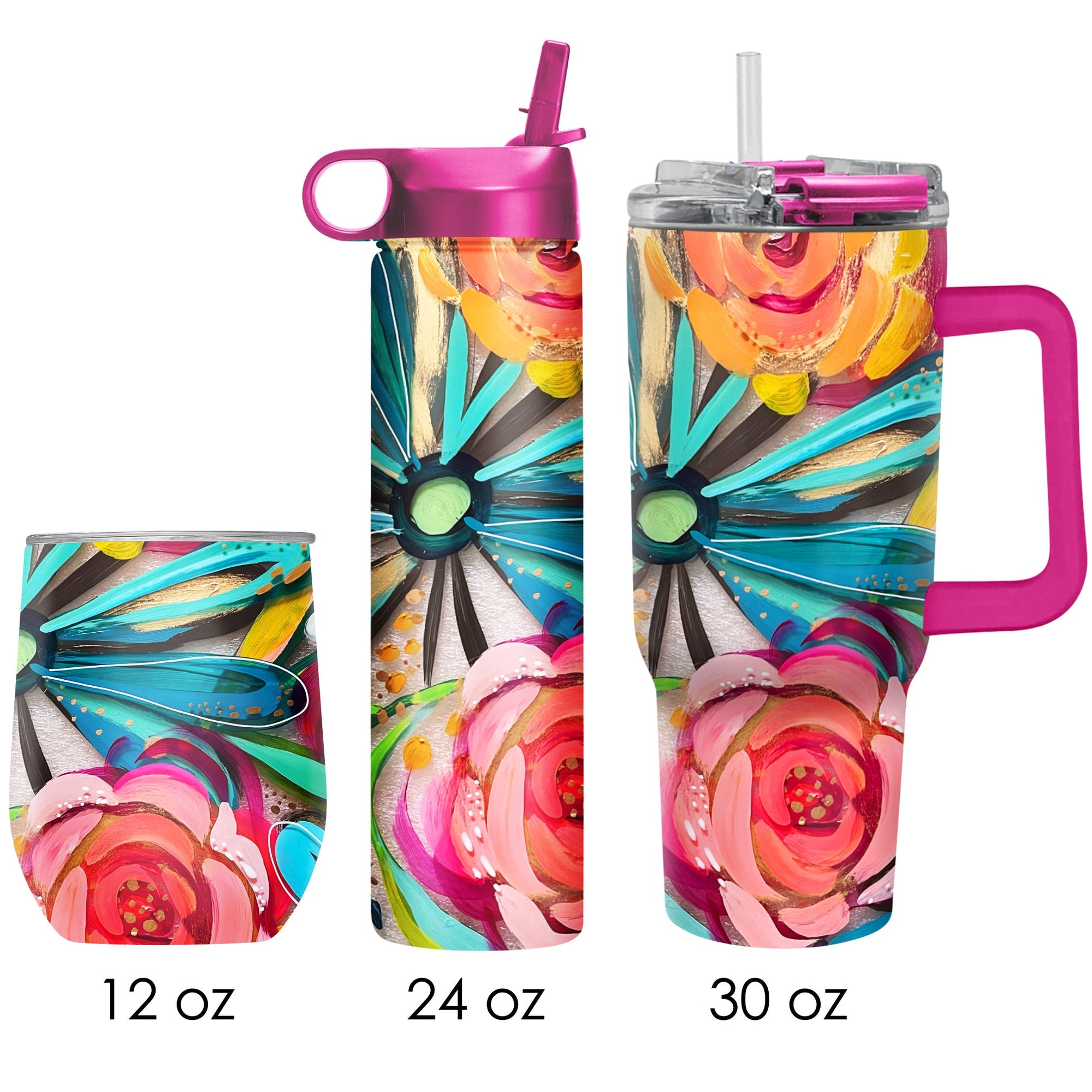 EttaVee "Flowers On Glass" Insulated Drinkware Set of 3, 1 per size