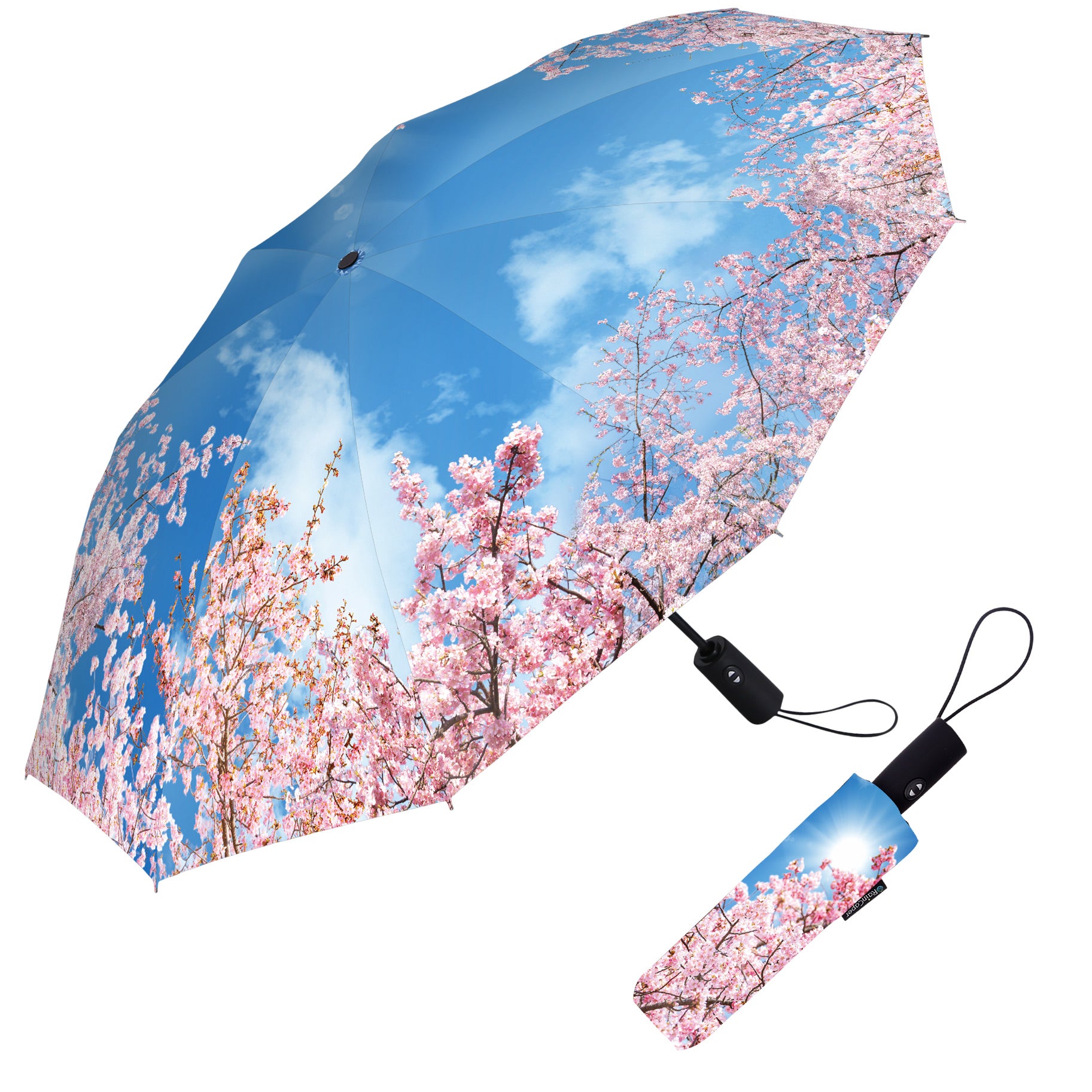 RainCaper Cherry Blossoms Folding Travel Umbrella